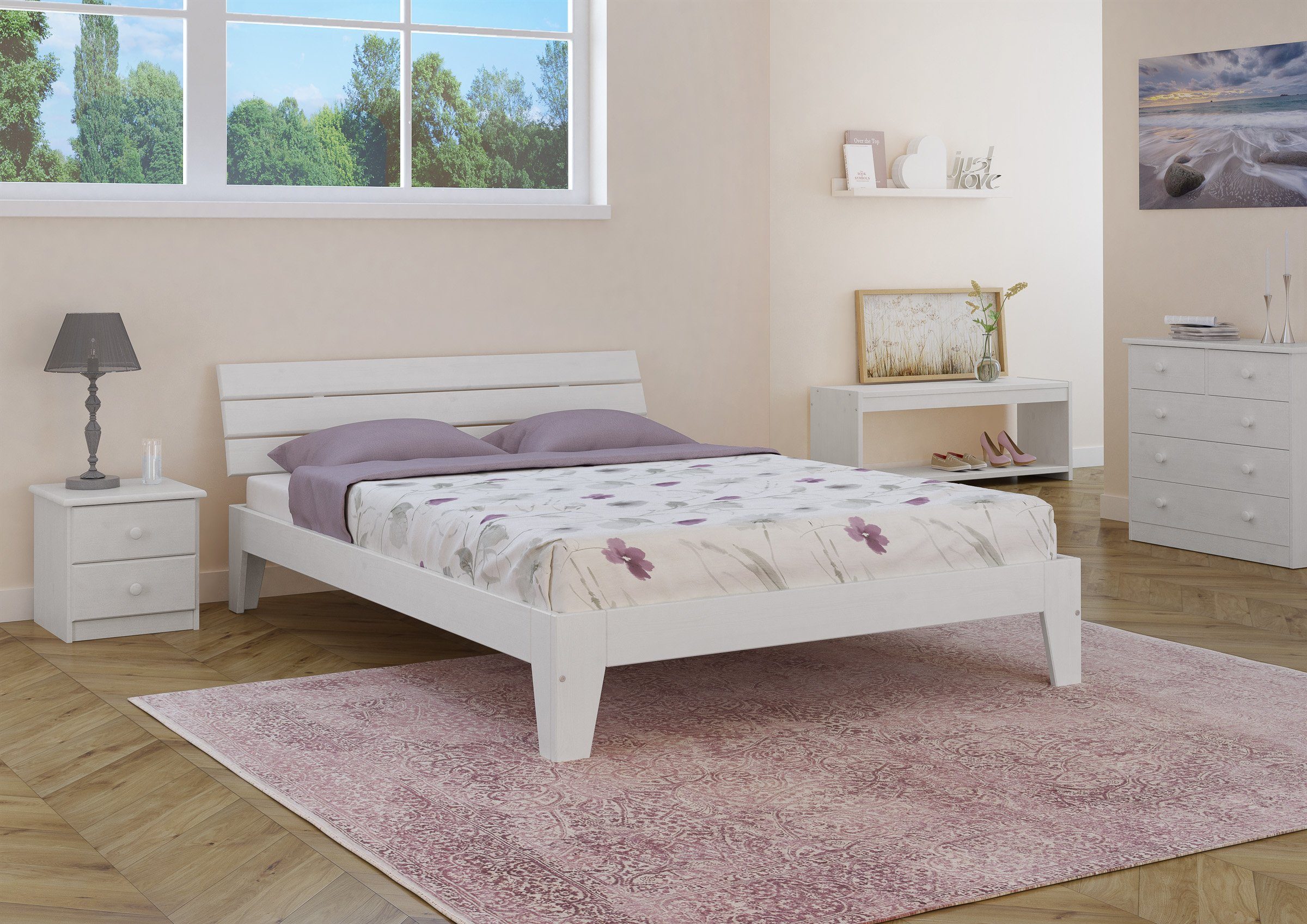 ERST-HOLZ Bett Doppelbett Massivholzbett Kiefer Weiß günstig online kaufen