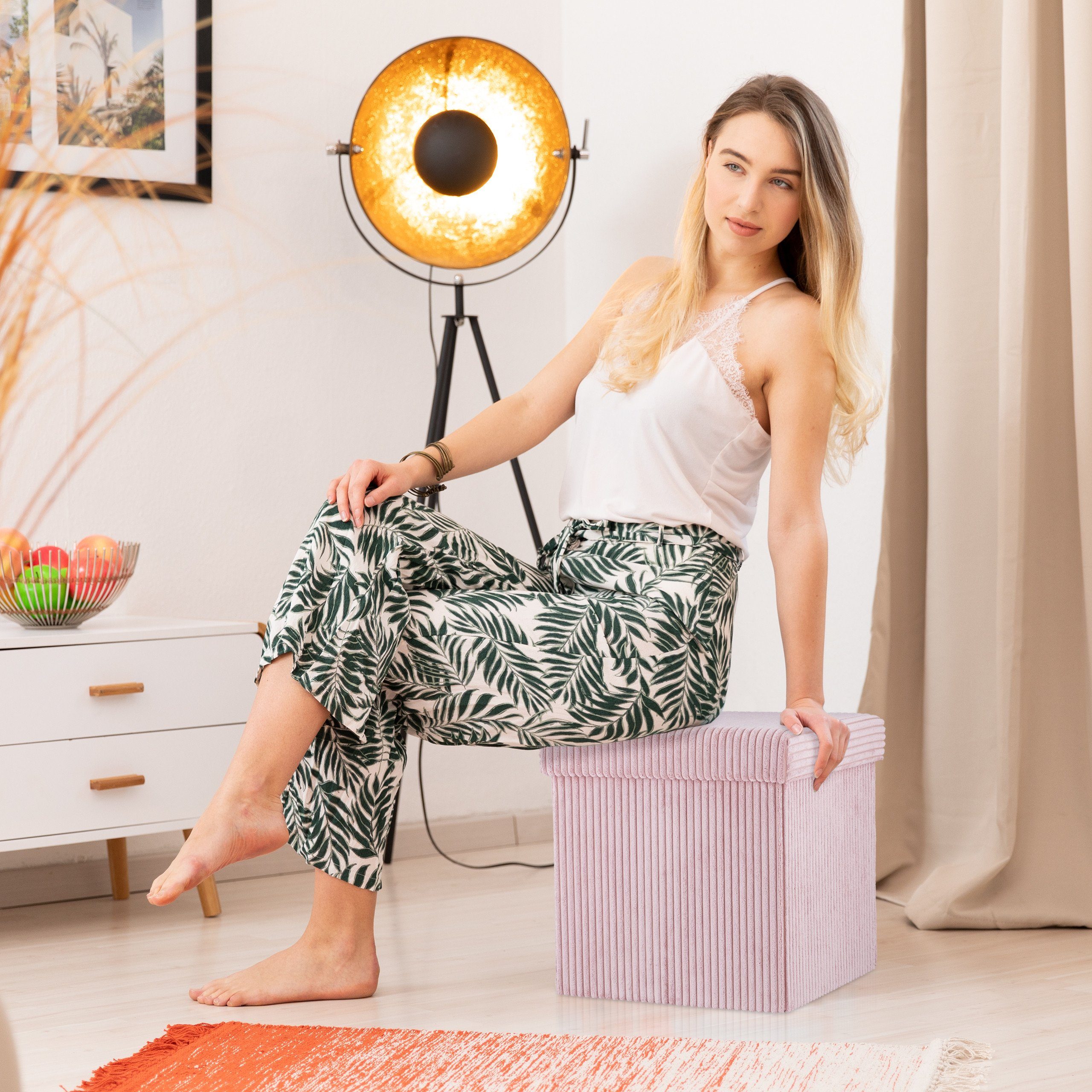 relaxdays Sitzwürfel faltbar Samt, Bordeaux günstig online kaufen