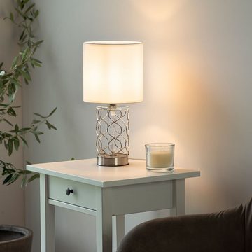 etc-shop Tischleuchte, Leuchtmittel nicht inklusive, Tischlampe Schlafzimmerleuchte weiß Nachttischlampe Modern Textil