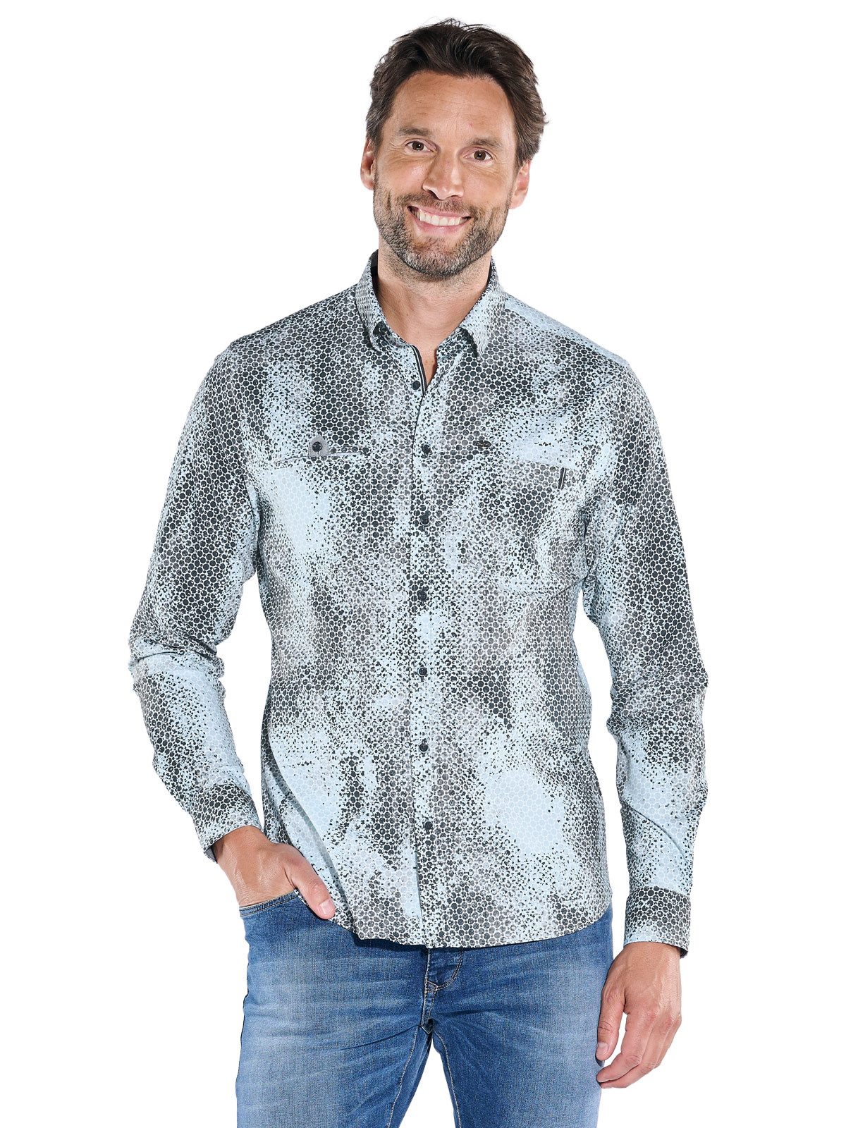 Engbers Langarmhemd engbers Herren Langarm-Hemd gemustert, Saphirblau günstig online kaufen
