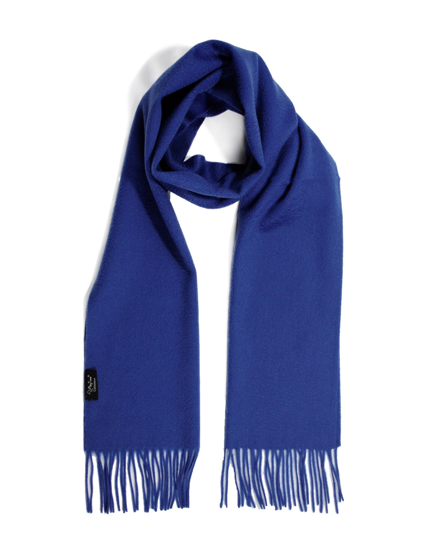 MayTree Kaschmirschal Unisex, 180 x 30cm, mit Fransen, einfarbig Jeansblau, (Stück, 1-St), 100% Kaschmir