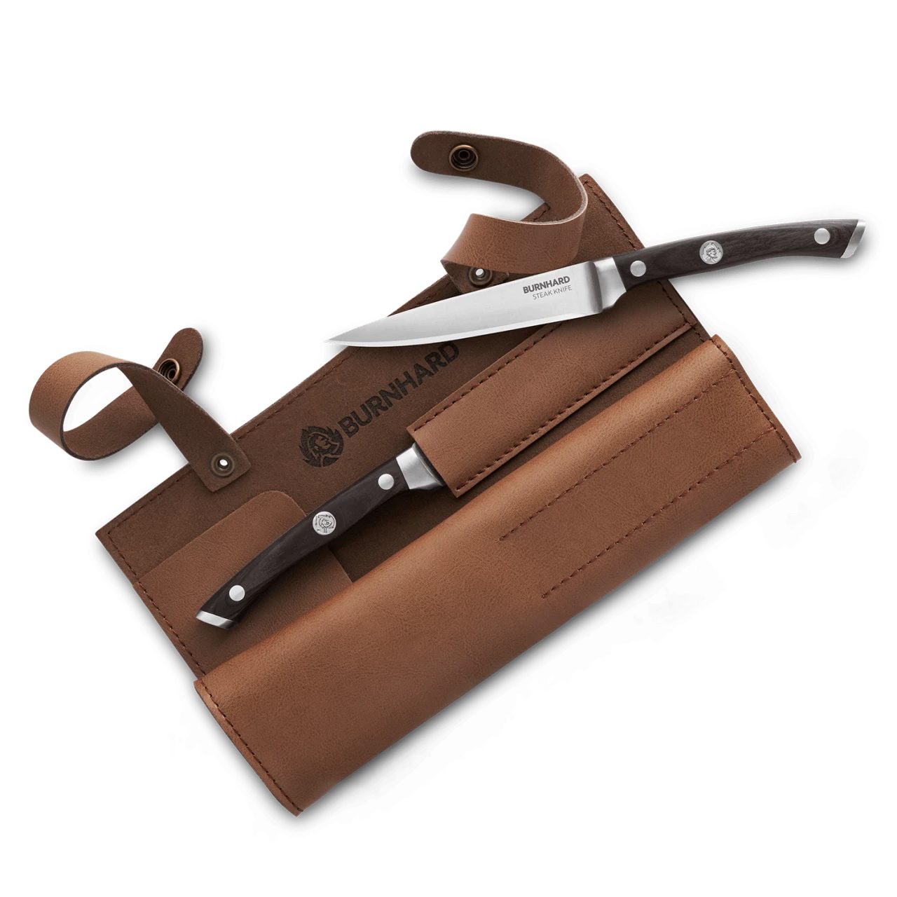 BURNHARD® Steakmesser Steakmesser-Set inkl. Leder-Messertasche (4 Stück), inkl. Rolltasche aus Leder, Set 4-tlg.