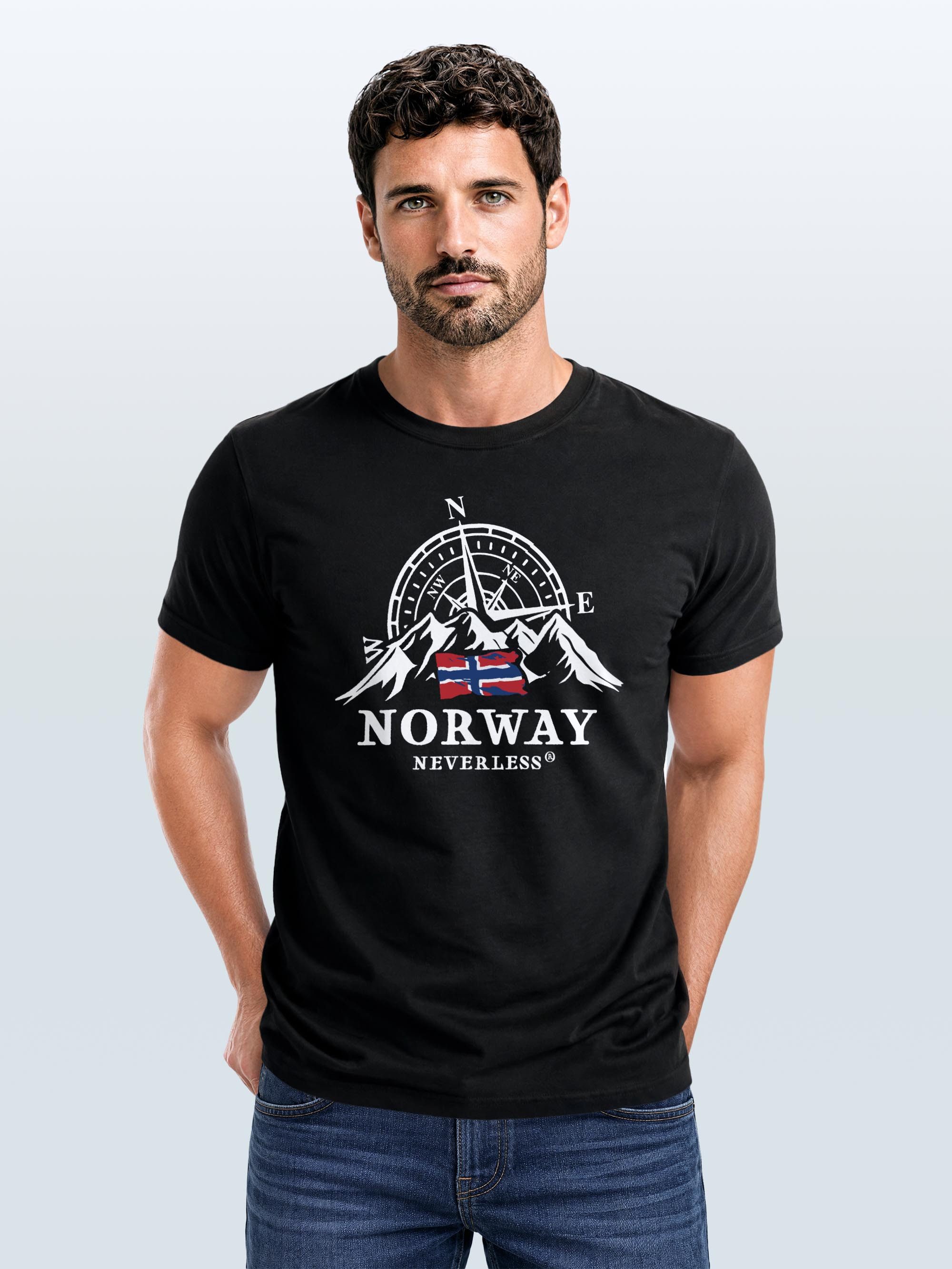 Neverless Print-Shirt Herren T-Shirt Norwegen Flagge Skandinavien Nordisch Kompass Outdoor mit Print