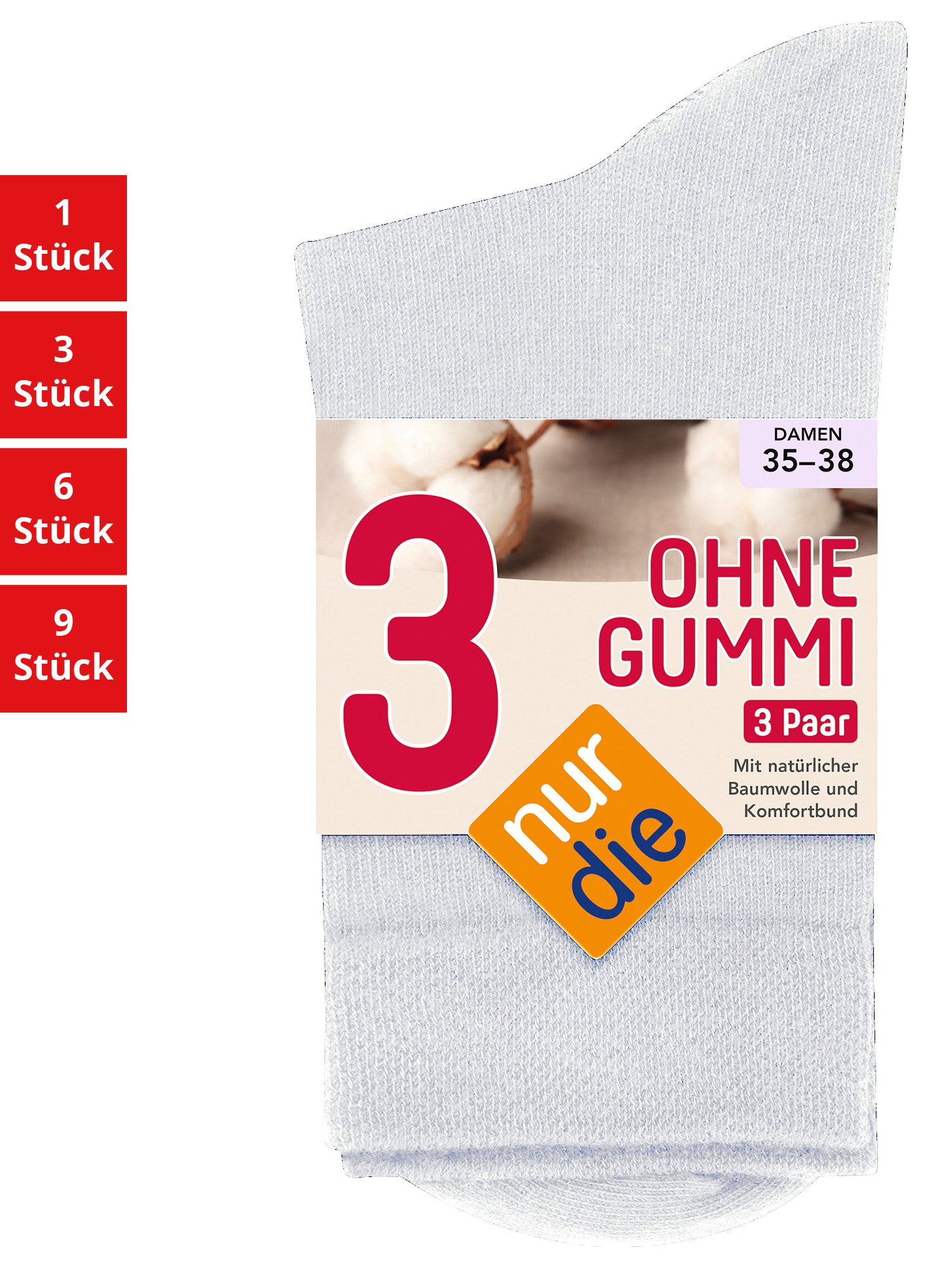 Nur Die Freizeitsocken Ohne Gummi Damen (1er/3er/6er/9er Pack, 3-Paar) socken strumpf strümpfe