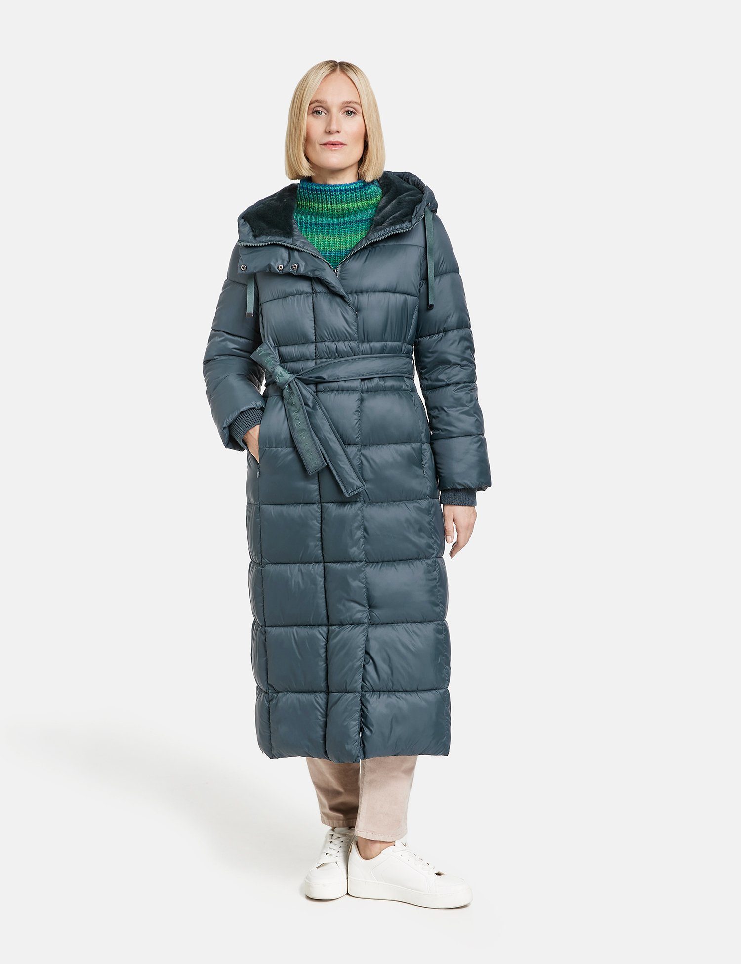 GERRY WEBER Wintermantel Langer Wintermantel mit Taillenband Green Teal