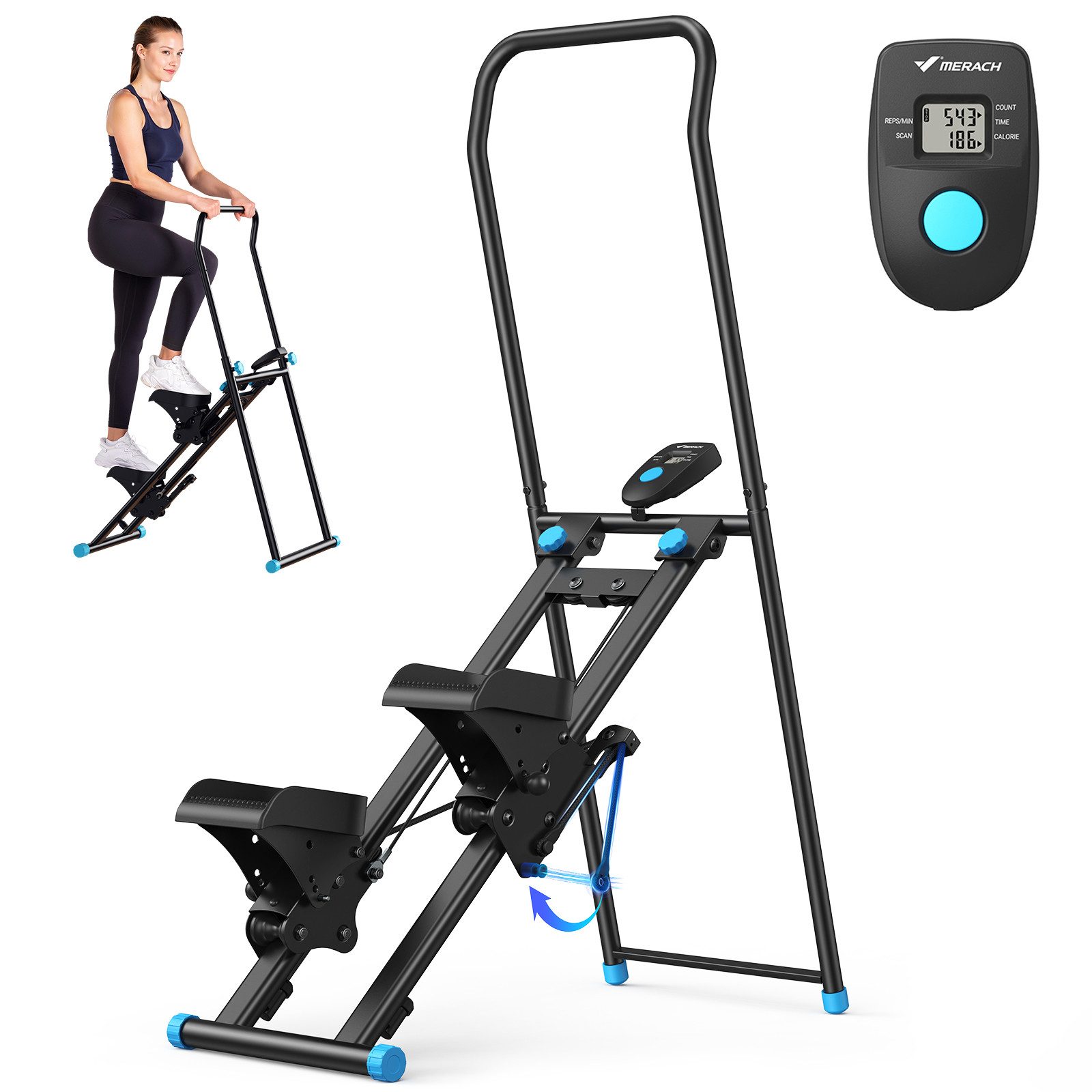 MERACH Stepper 2025 Neues Stair Stepper für Heimtraining, Rehabilitation (Tragbarer Crosstrainer Stepper klappbar mit 3 Widerstandsstufen, mit LCD-Schirm & verstellbare Lenker & Rutschfeste Pedale), Vertical Climber Maschine für Ganzkörper-Workout