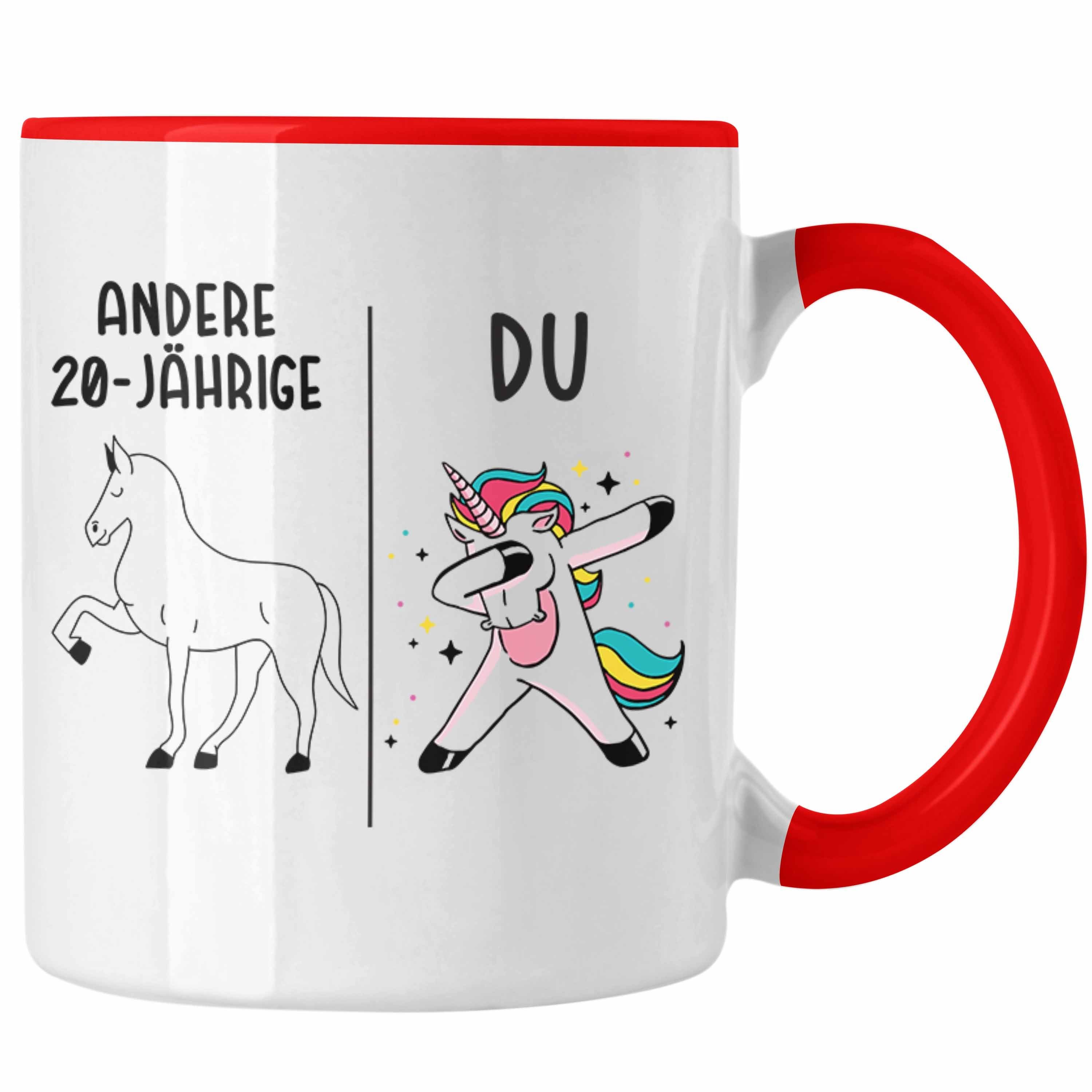 Trendation Tasse Trendation - 20. Geburtstag Mädchen Tasse Einhorn Geschenk Geschenkidee 20er Geburtstag Rot