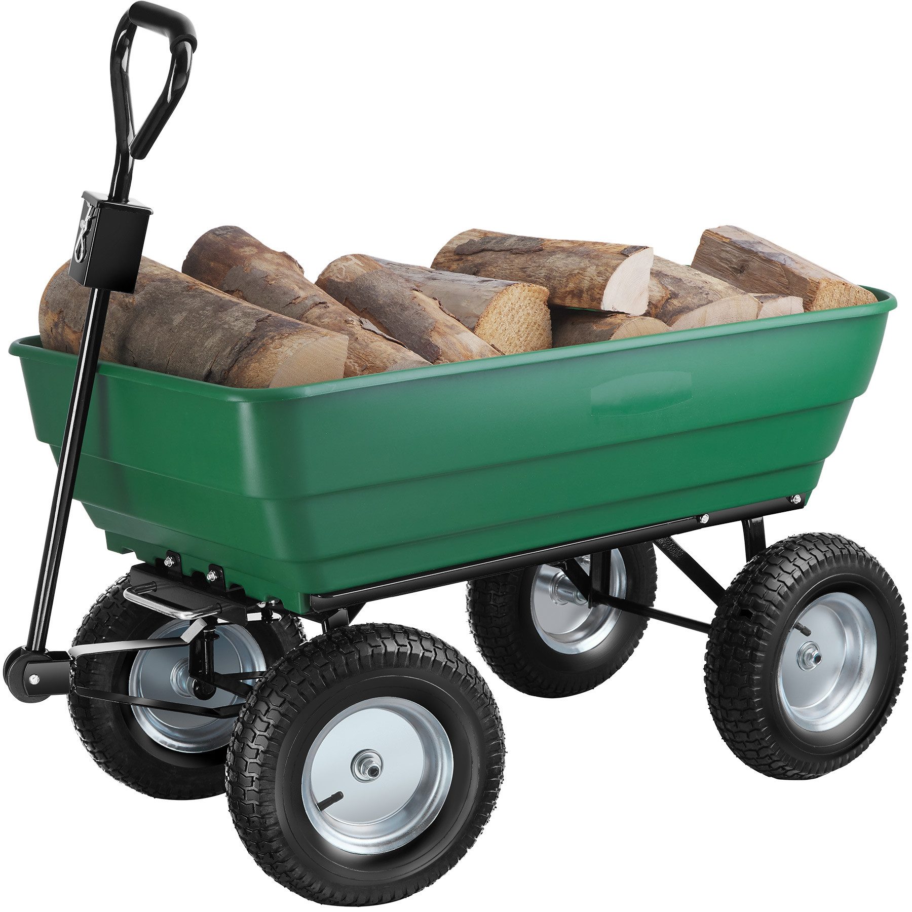 tectake Bollerwagen Handwagen Tummi mit luftgefüllten Reifen Belastbarkeit 300kg (1 Transportwagen, 1-tlg., 125L Volumen in Grün), mit Kippfunktion
