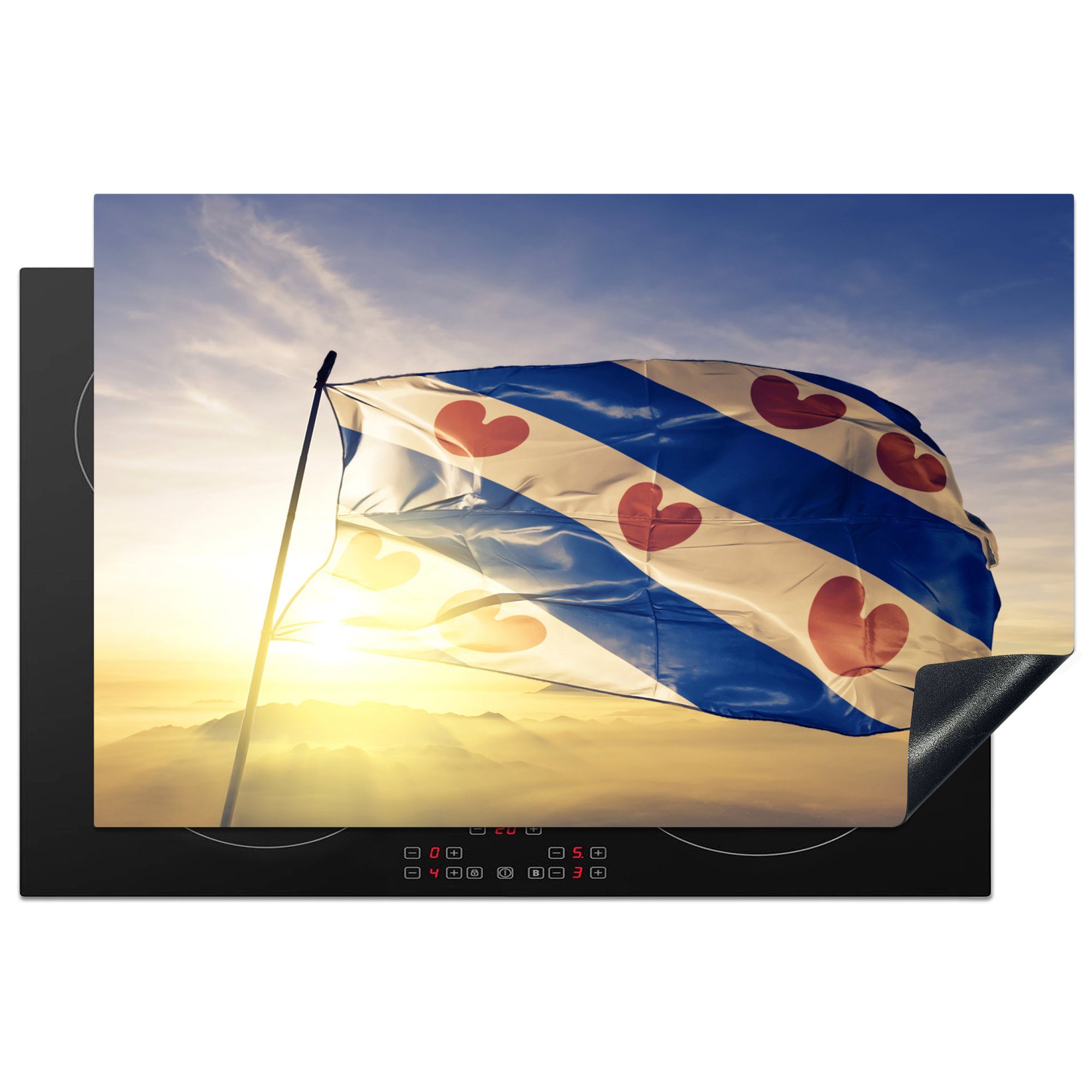 MuchoWow Herdblende-/Abdeckplatte Friesland - Sonne - Friesische Flagge, Vinyl, (1 tlg), 81x52 cm, Induktionskochfeld Schutz für die küche, Ceranfeldabdeckung