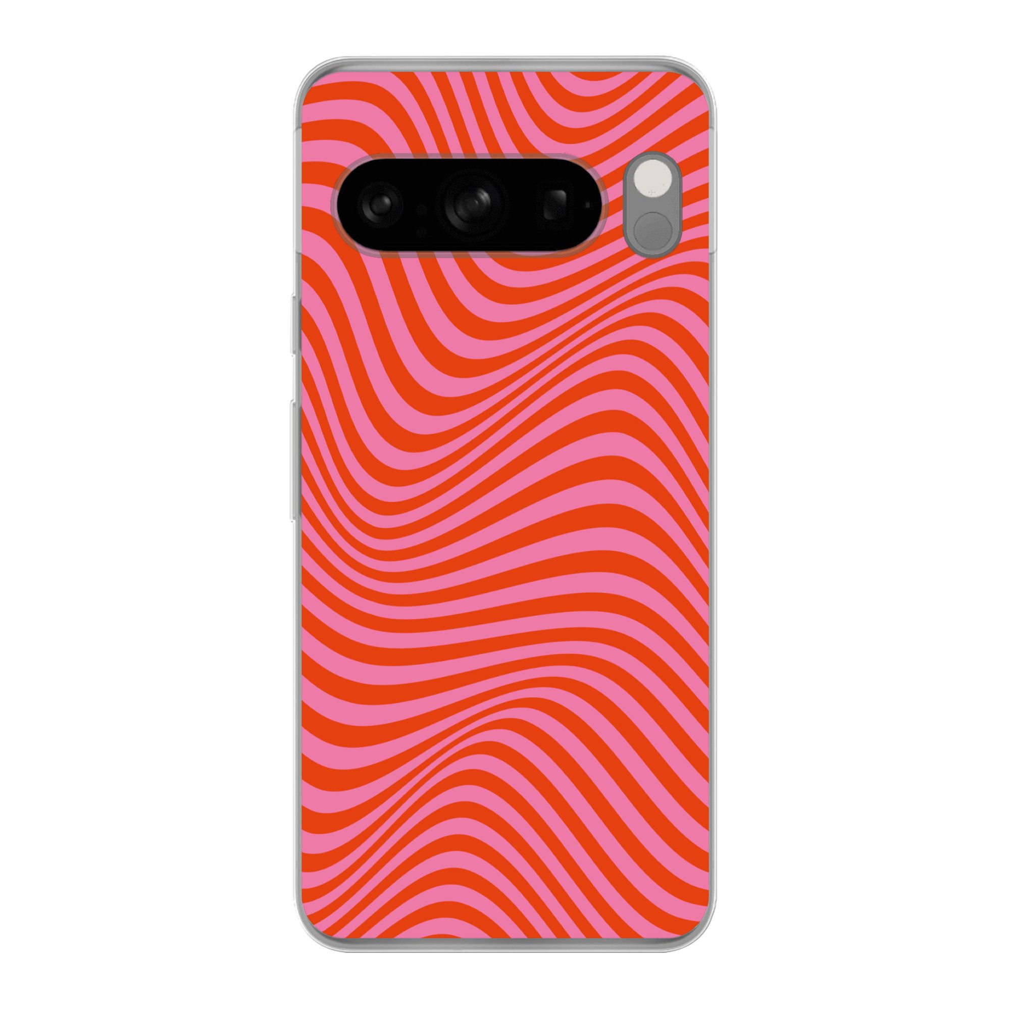MuchoWow Handyhülle für Google Pixel 8 Pro Wellenförmiges Muster - Rot - Rosa - Linien, Phone Case, Silikon, Schutzhülle Dünn