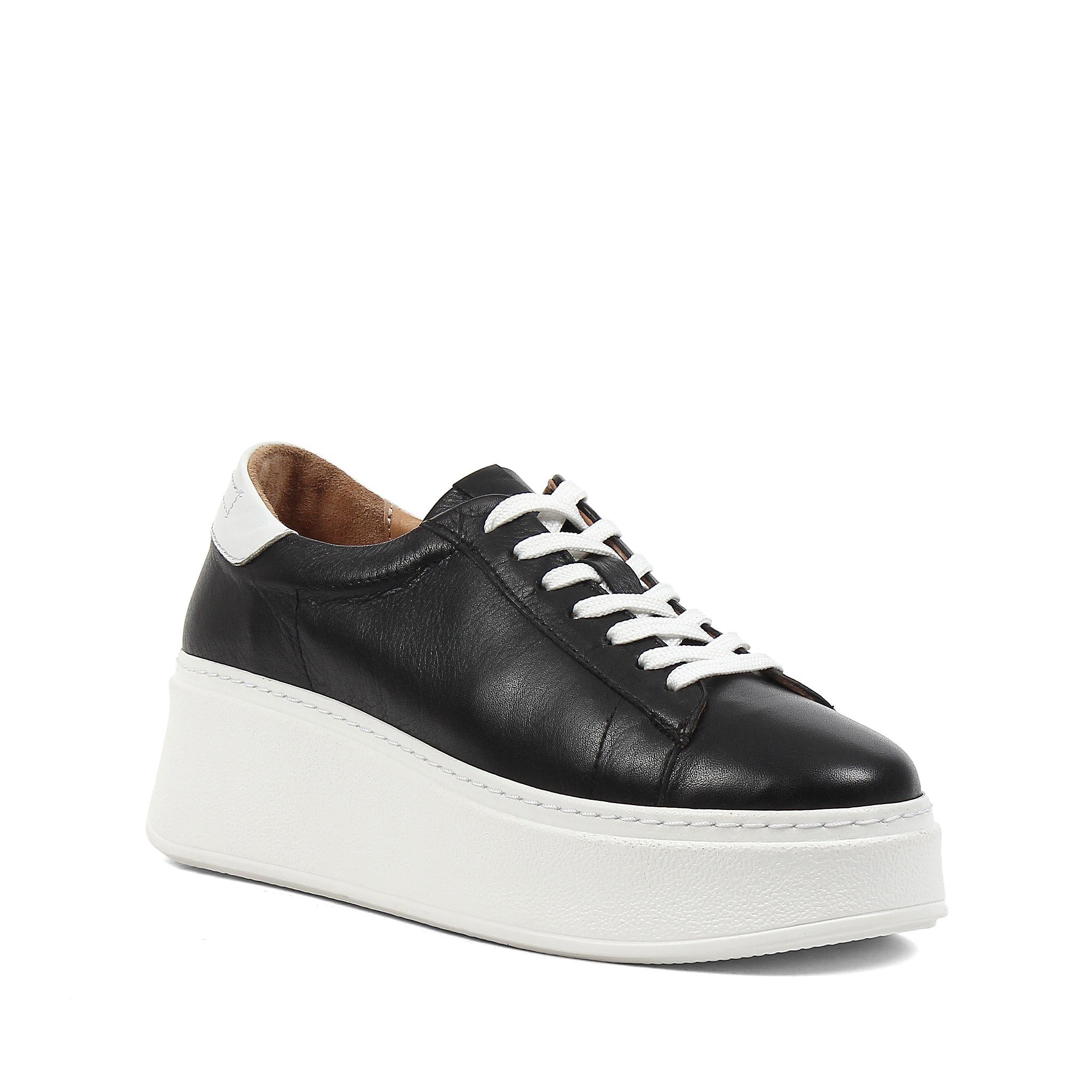 Celal Gültekin Plateau Sneaker Keilabsatz Weißer Absatz Low-Top Damen Keilsneaker Glattleder, Echtleder-Futter & Decksohle, Schwarz, 38