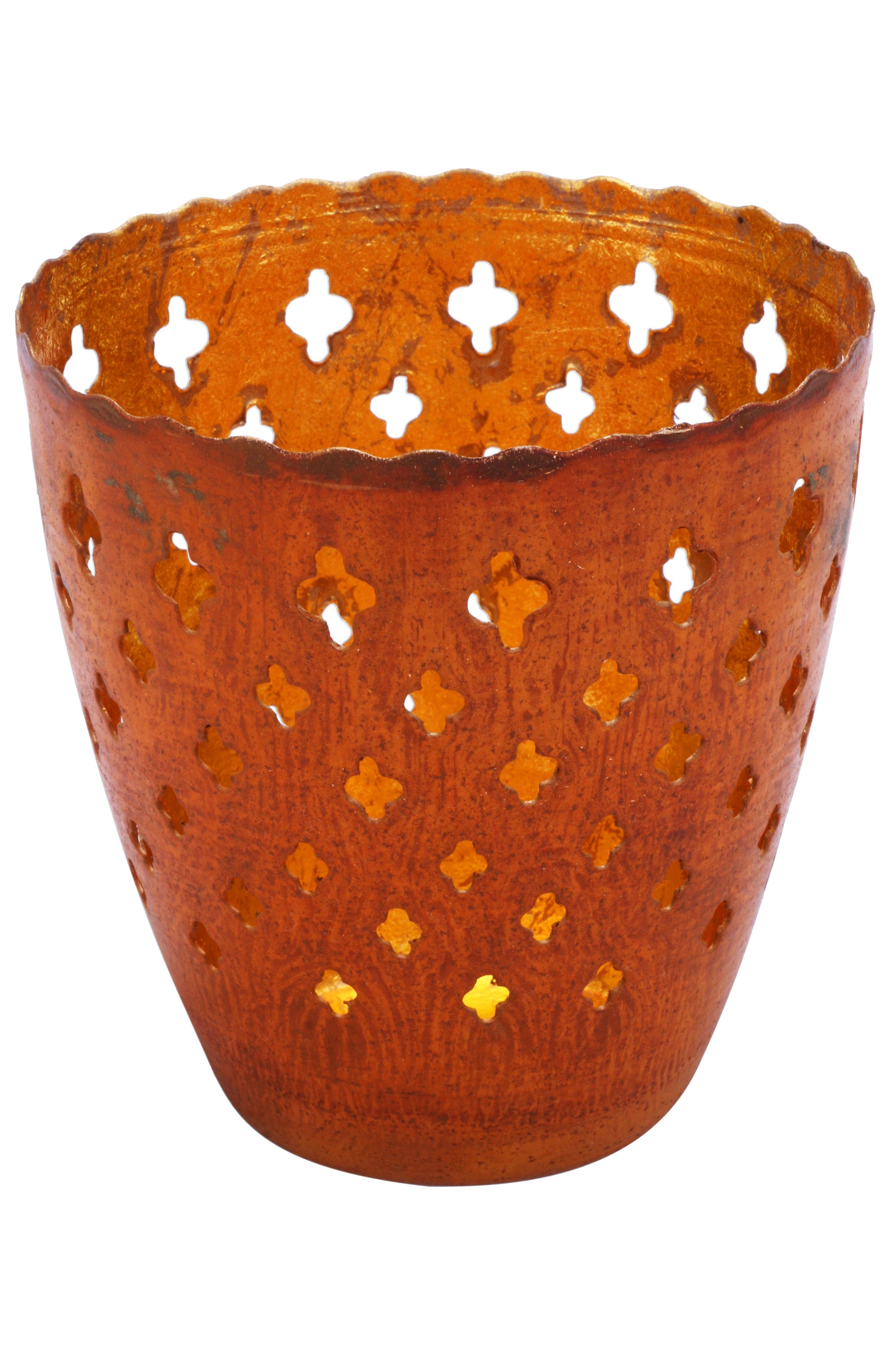 Marrakesch Orient & Mediterran Interior Teelichthalter 6er Set Orientalisches Gartenwindlicht Mateo aus Metall in Rost 10 cm (6 St), Handarbeit