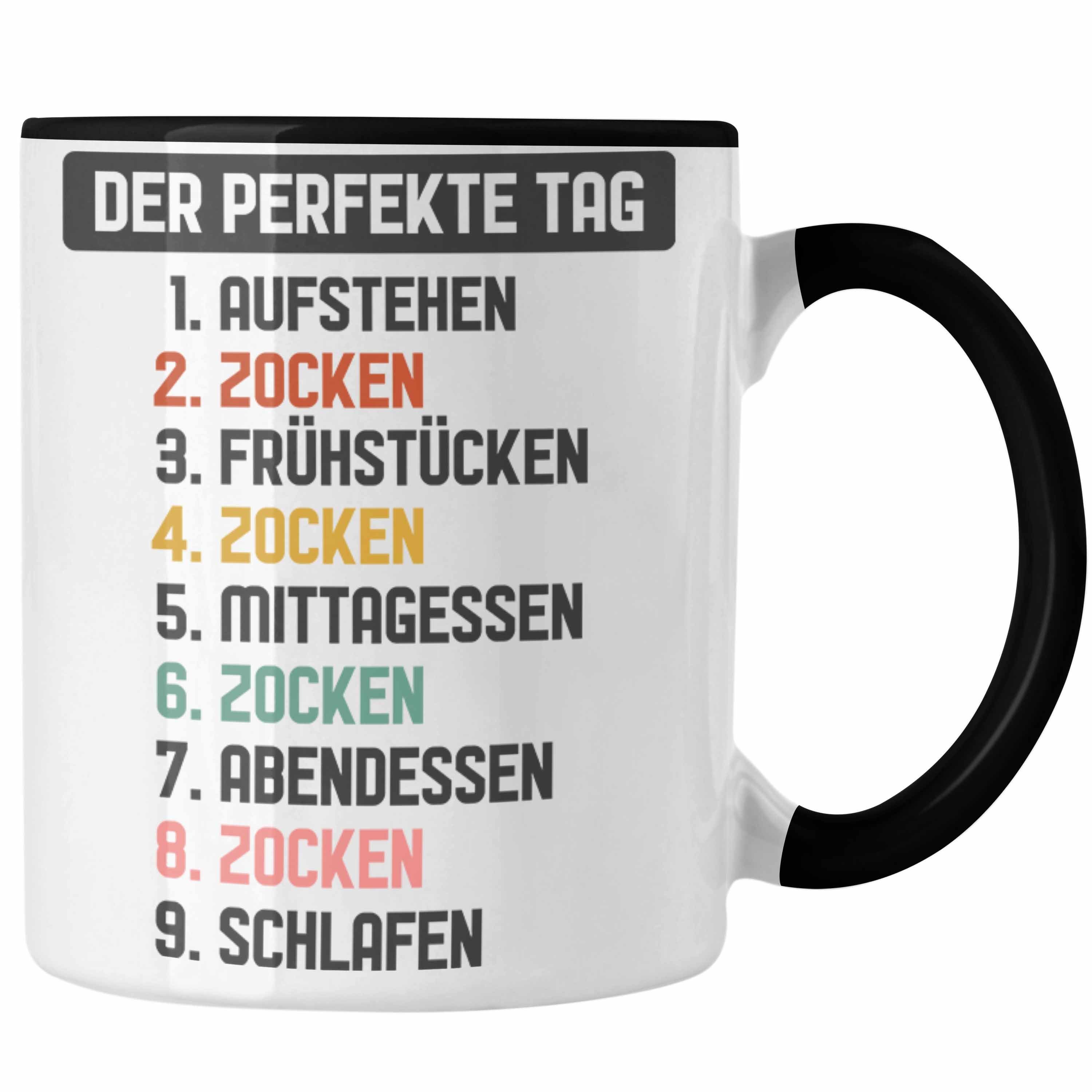 Trendation Tasse Trendation - Zocker Gamer Tasse mit Spruch Geschenk Junge Jungs Gaming Kaffeetasse Der Perfekte Tag schwarz