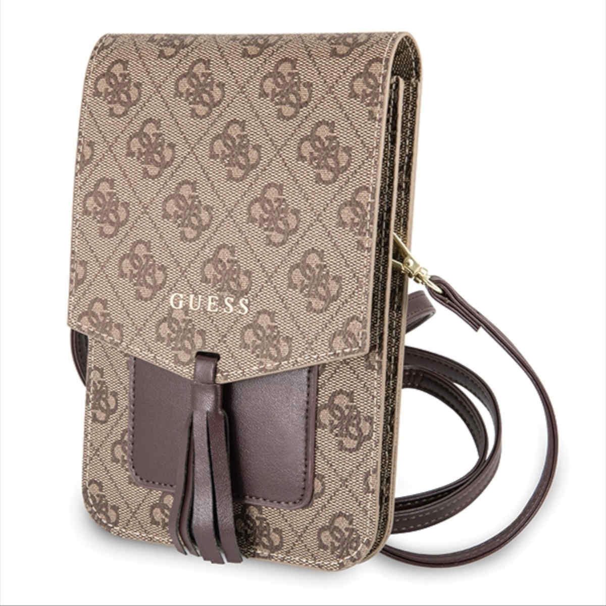 Guess Handyhulle Guess Saffiano Look Collection Universal Handtasche fur Smartphone Wallet Kartenfach Braun Smartphone Hulle Phone Case