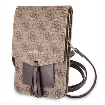 Guess Handyhülle Guess Saffiano Look Collection Universal Handtasche für Smartphone Wallet Kartenfach Braun