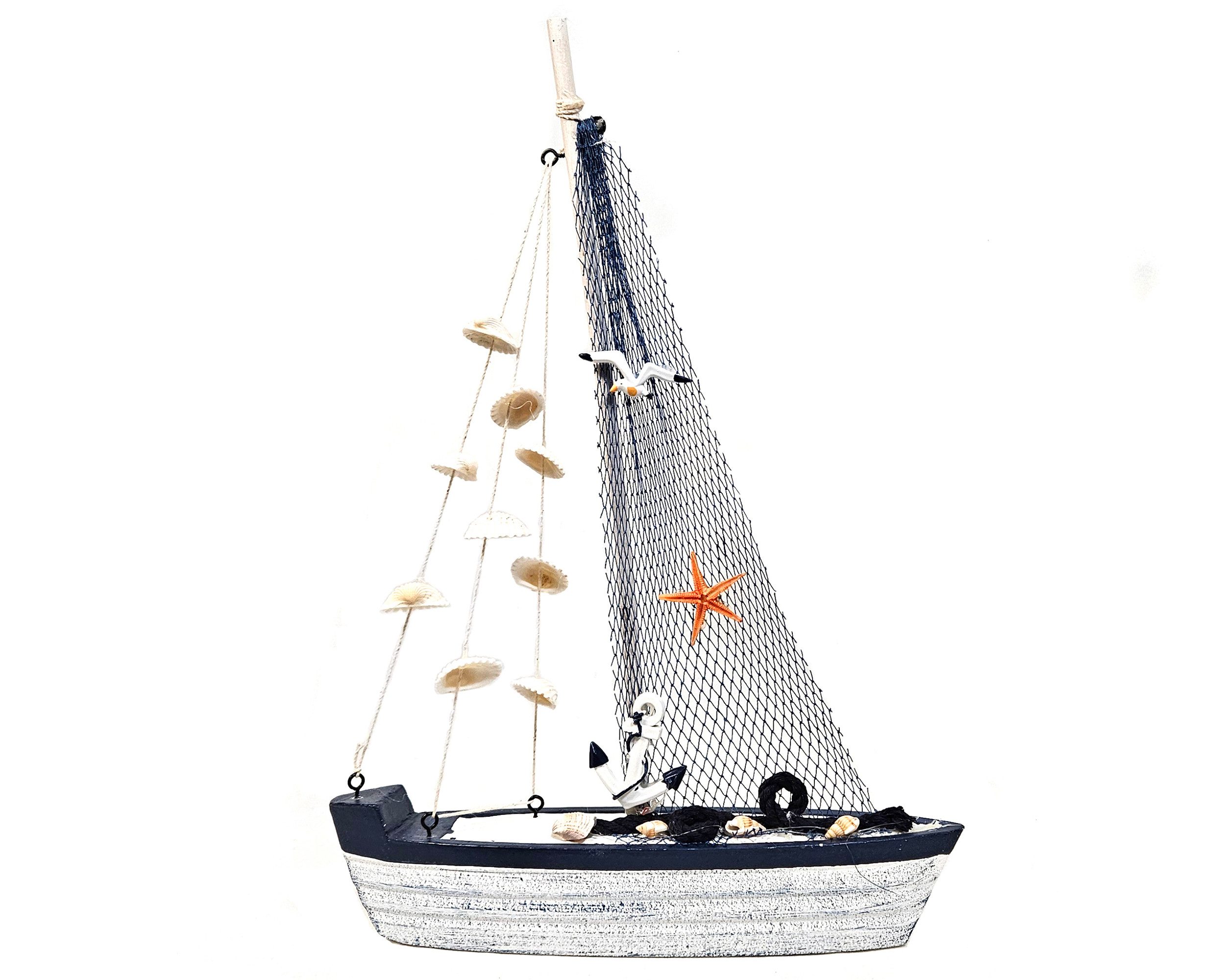 Yudu Dekofigur Deko Segelboot Boot Schiff Holz Seestern Seevögel Muscheln M günstig online kaufen