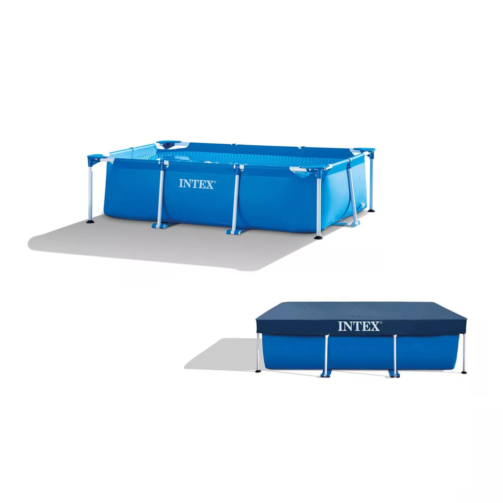 Intex Framepool Rechteckiger Frame Pool Set 260 x 160 x 65 cm für Familien, Inklusive Abdeckplane, idealer Spaß für die ganze Familie
