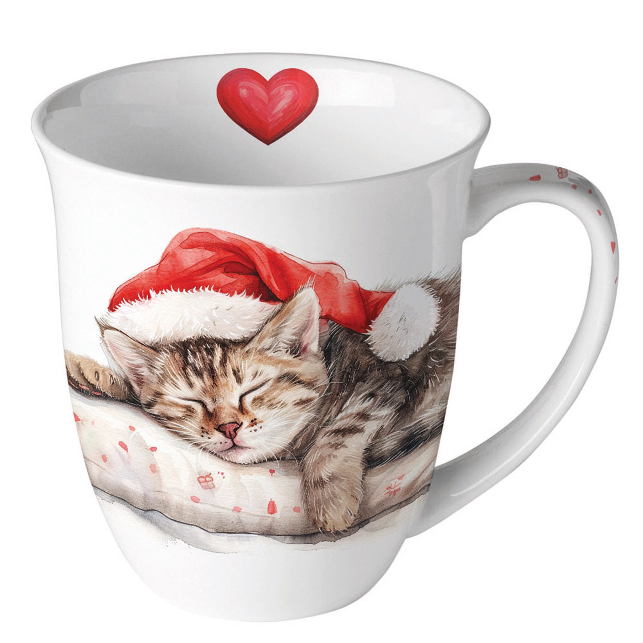 Ambiente Luxury Paper Products Tasse, Keramik, Tasse 10cm Porzellan 0,4L mit weihnachtlichem Katzenmotiv