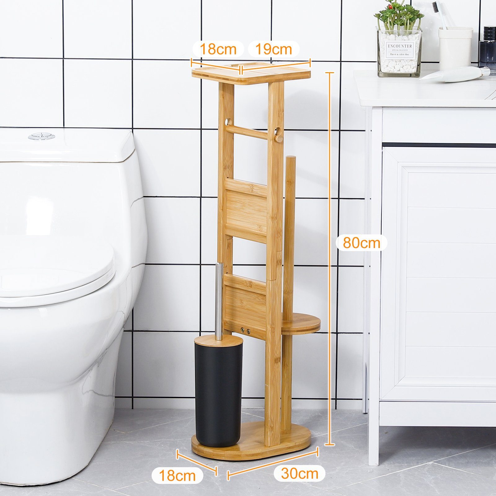 Yorbay WC-Garnitur Bambus, (mit WC Toilettenpapierhalter und stehend, Toilette, Badezimmer Stand aus WC-Garnitur Toilettenpapierhalter Garnitur /Toilettenbürste/Klorollenhalter), WC-Bürstenhalter/Ablage, WC, für