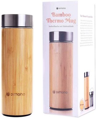 Dimono Thermoflasche Bambus Thermobecher mit Tee-Sieb, Tee to go Teamaker