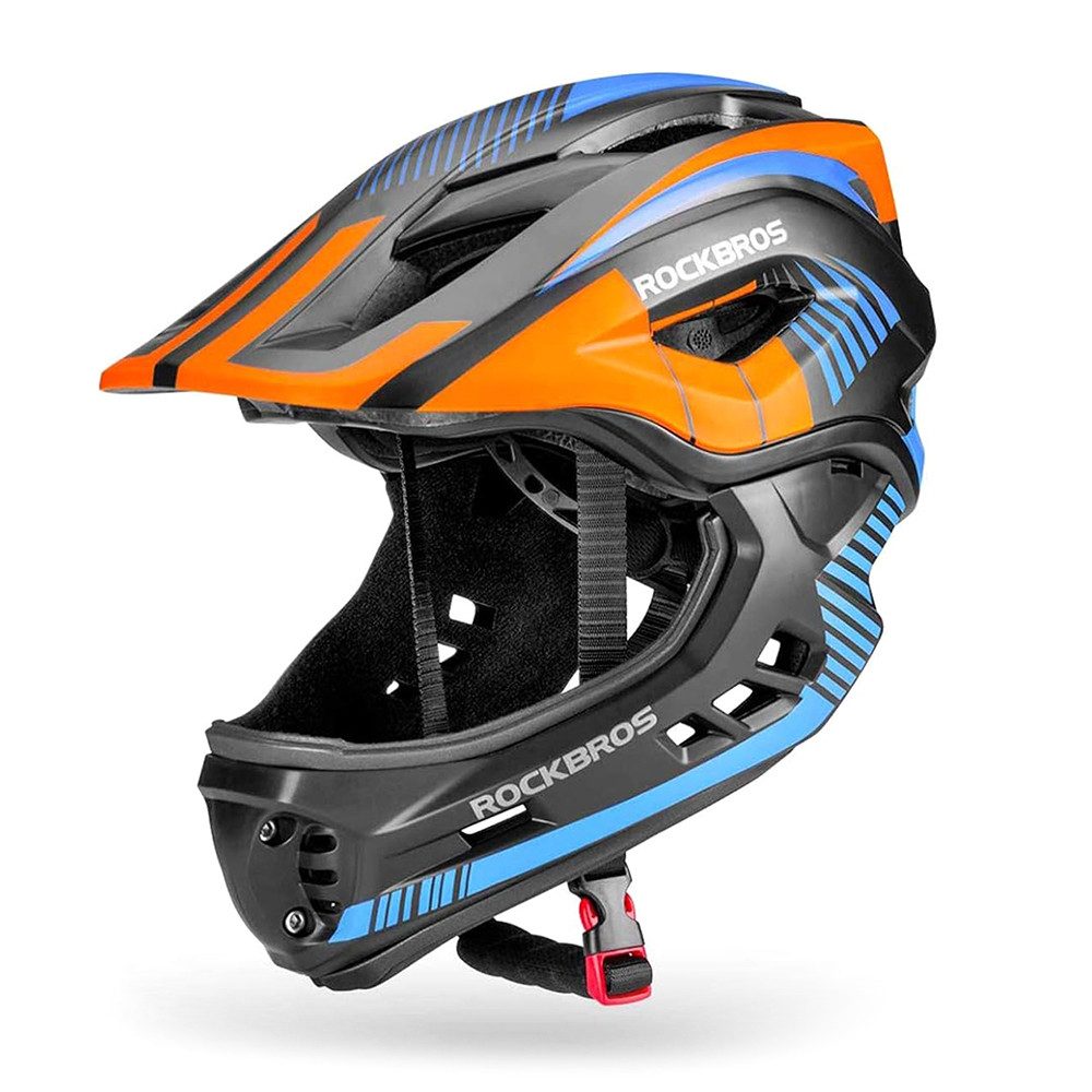 ROCKBROS Kinderfahrradhelm Integralhelm Kinderschutzhelm Radsporthelm (Spar-Set, 1-tlg., 48-52 cm leicht), abnehmbarer Kinnschutz, 12 Lüftungsöffnungen, 425 g