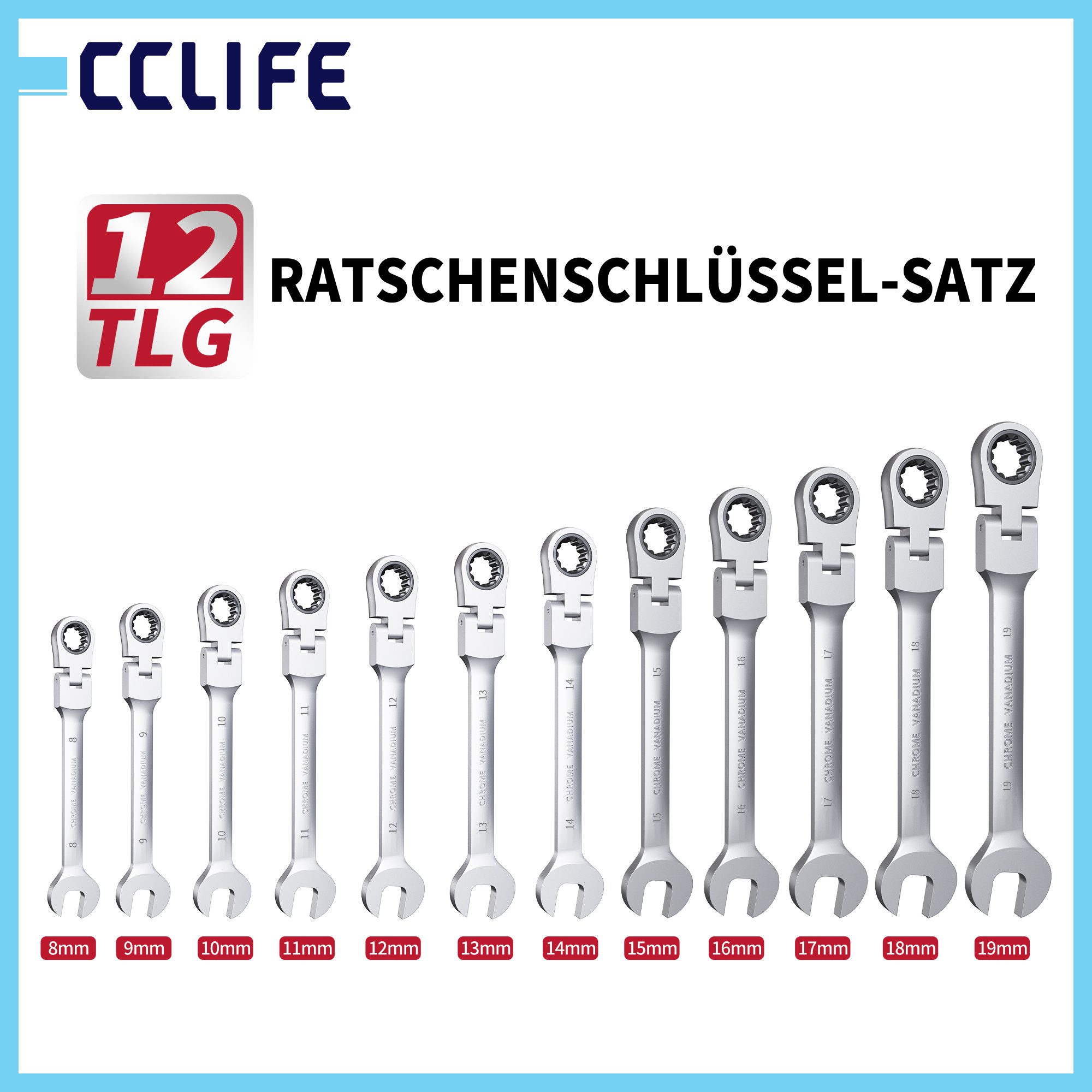 CCLIFE Gabelschlüssel CCLIFE Gelenk Ratschenschluessel Satz 180 Grad Flexibel Werkzeug (12 St)