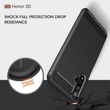 CoverKingz Handyhülle Honor 20 Handy Hülle Silikon Case Schutzhülle Cover Etui Carbon Farben, Carbon Look Brushed Design