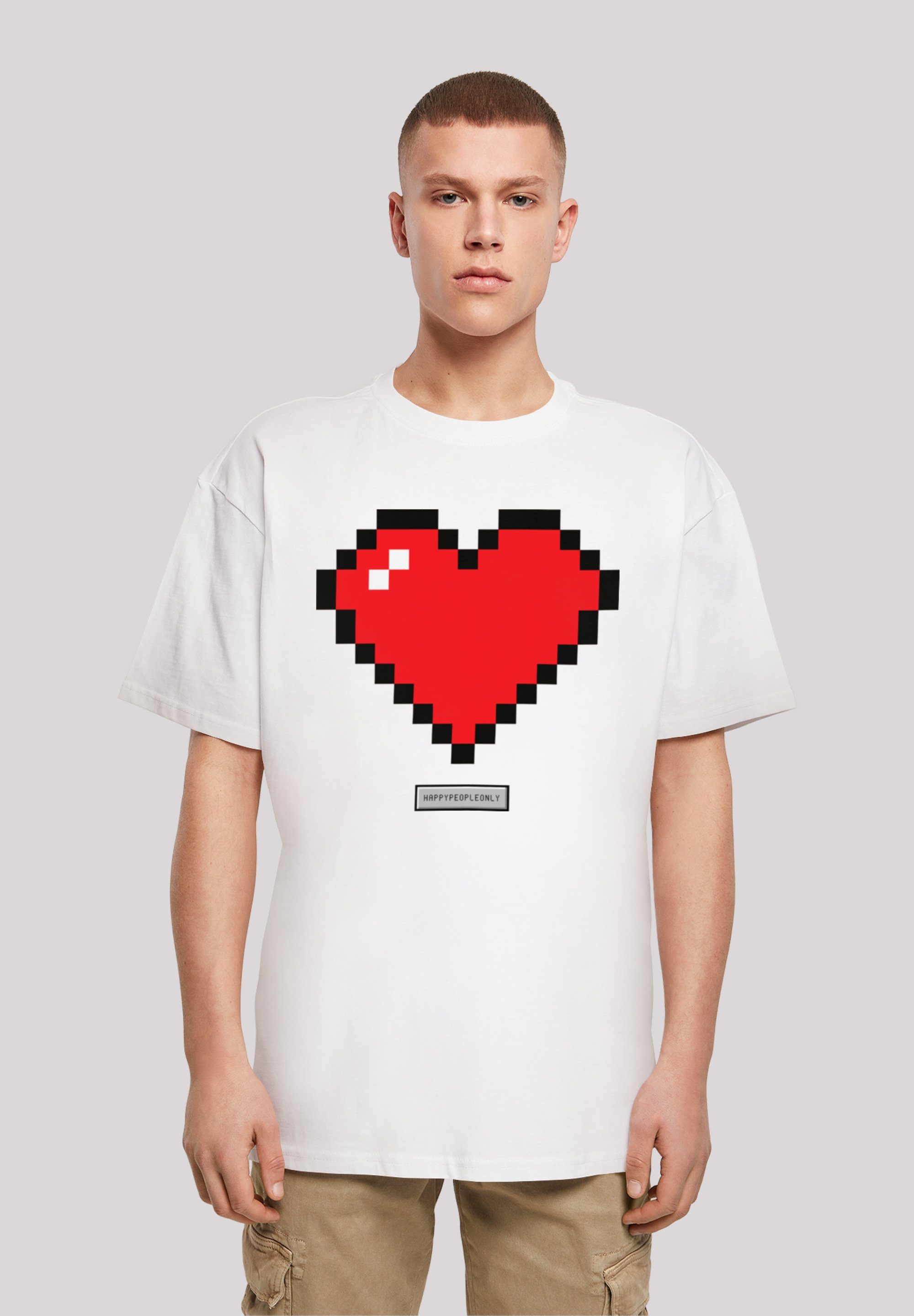 F4NT4STIC T-Shirt Pixel Vibes Good Print Happy People Herz weiß
