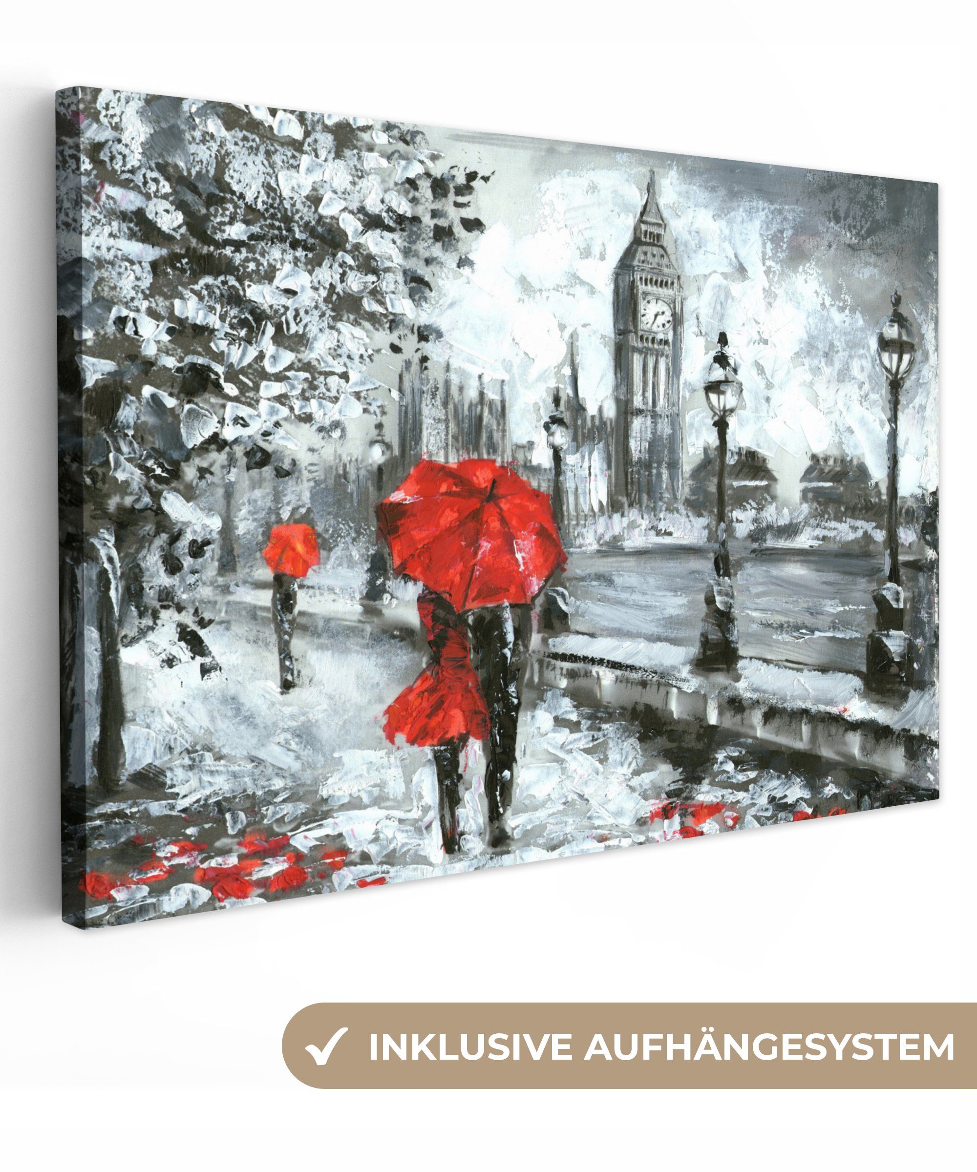 OneMillionCanvasses® Gemälde Gemälde - Regenschirm - Öl, (1 St), Wandbild für alle Wohnbereiche, Gemälde, XXL, großes, 120x80 cm