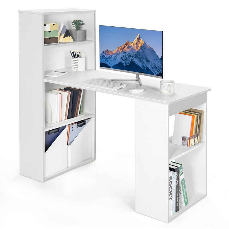 COSTWAY Schreibtisch, mit Bücherregal & 6 Regalen, bis 91kg, 122x56x122cm