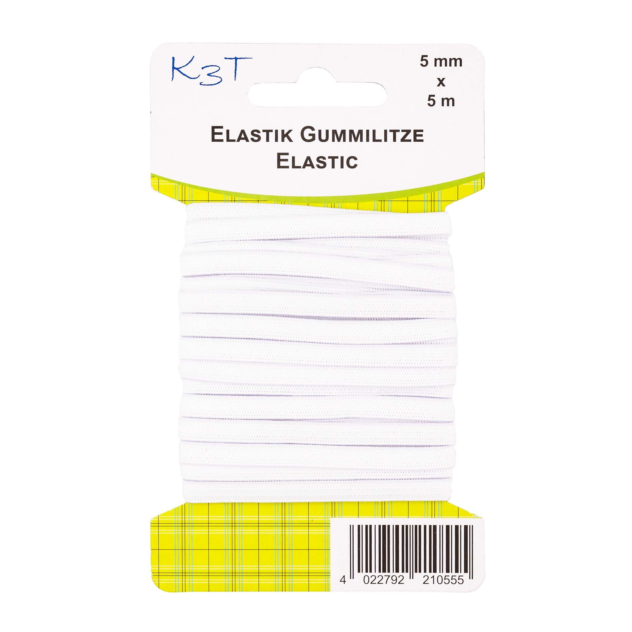 Gummiband Elastik-Gummilitze, 6mm x 3m auf Karte, weiß