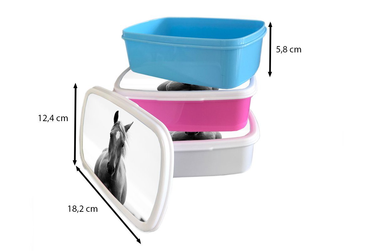 MuchoWow Lunchbox Pferd - für für Mädchen Erwachsene, Brotdose, Kinder - Schwarz - Weiß, und Jungs und Brotbox (2-tlg), Kunststoff, Tier