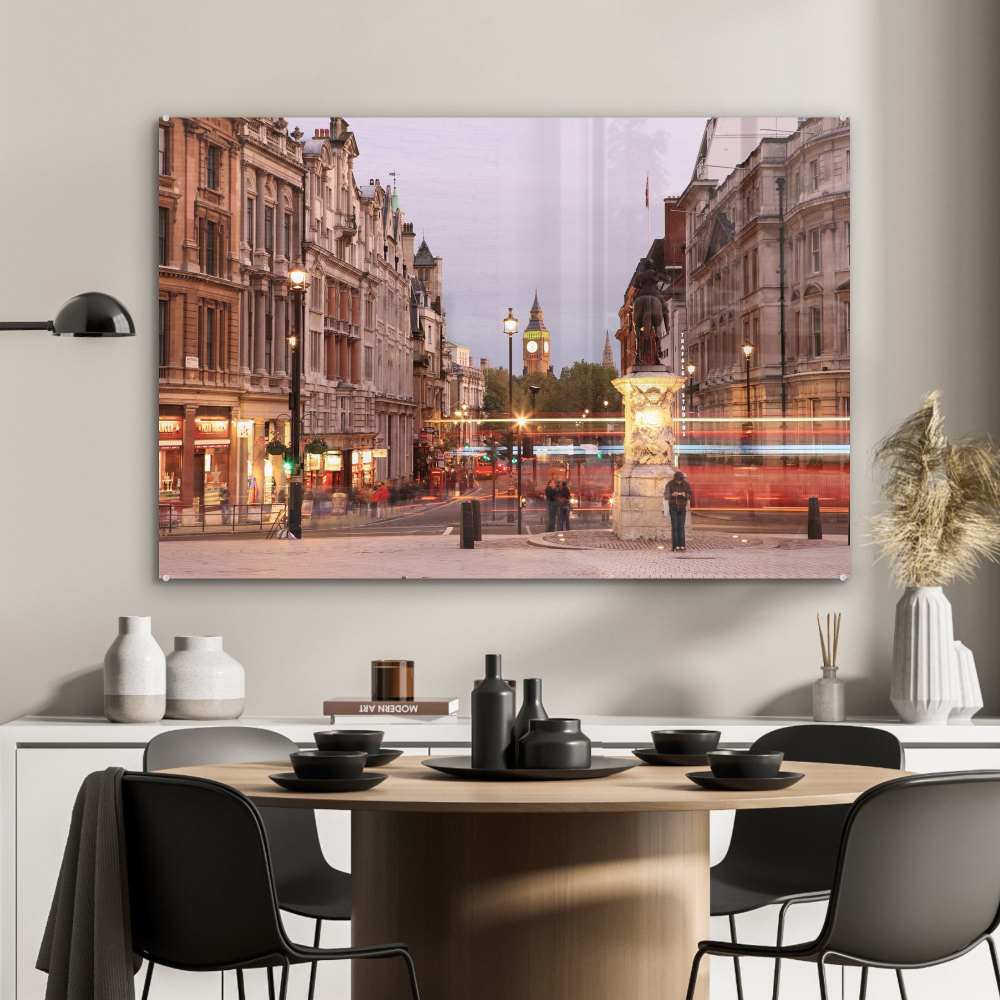 MuchoWow Acrylglasbild Starker Verkehr rund & St), Acrylglasbilder Wohnzimmer London, den Schlafzimmer um in Square Trafalgar (1