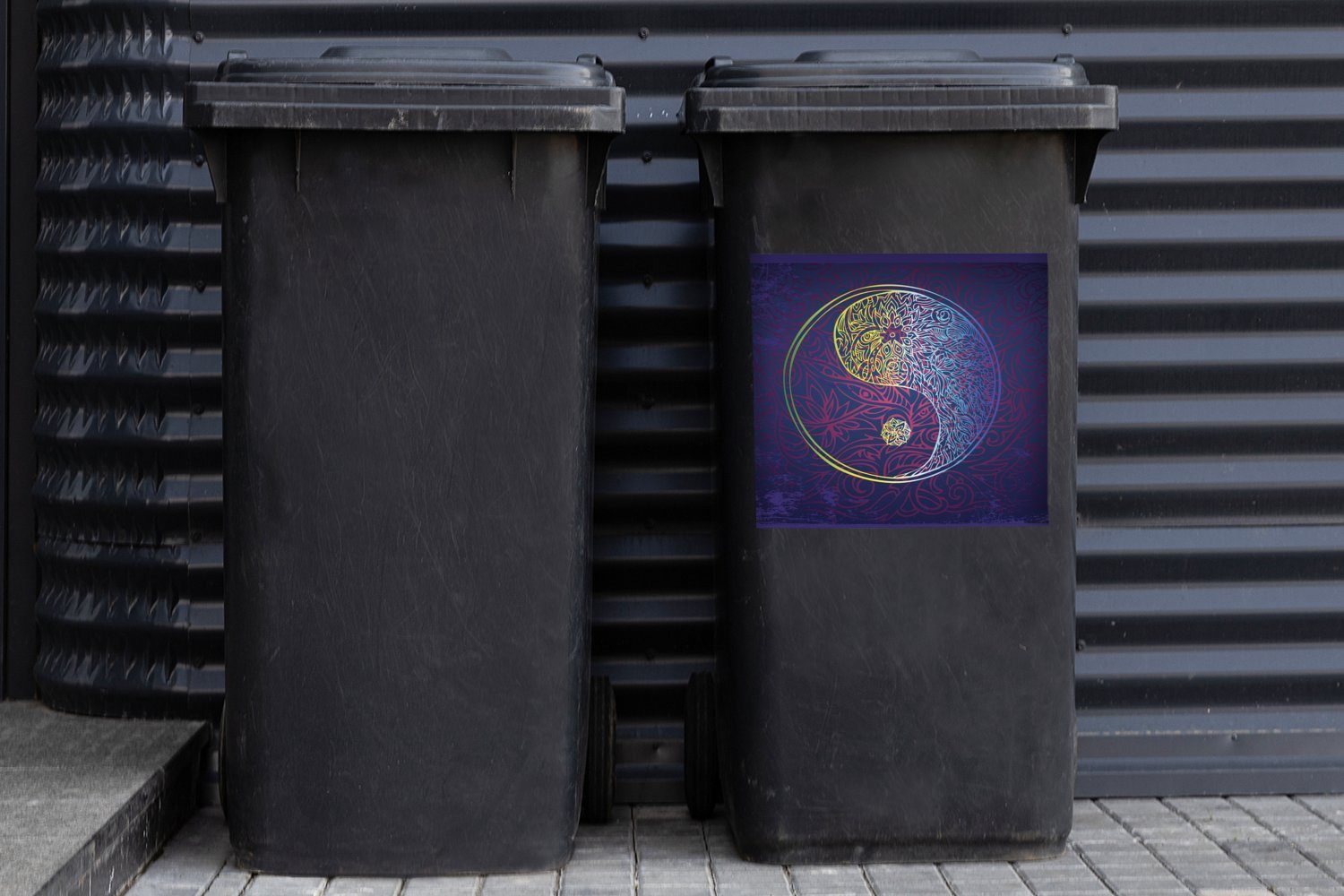 Farbe Mülltonne, Logos Wandsticker Eine Abfalbehälter und St), Yang Sticker, dunkelblauer Mülleimer-aufkleber, MuchoWow eines Yin Illustration Container, in (1
