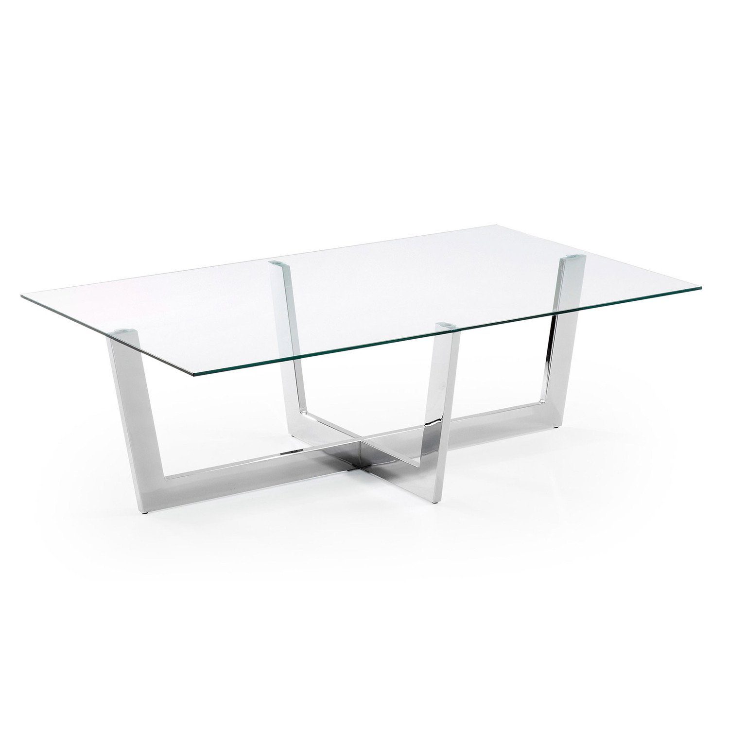 mit Couchtisch 120x70cm Glas Chrom-Finish Beistelltisch Tisch Plam Stahlstruktur Natur24