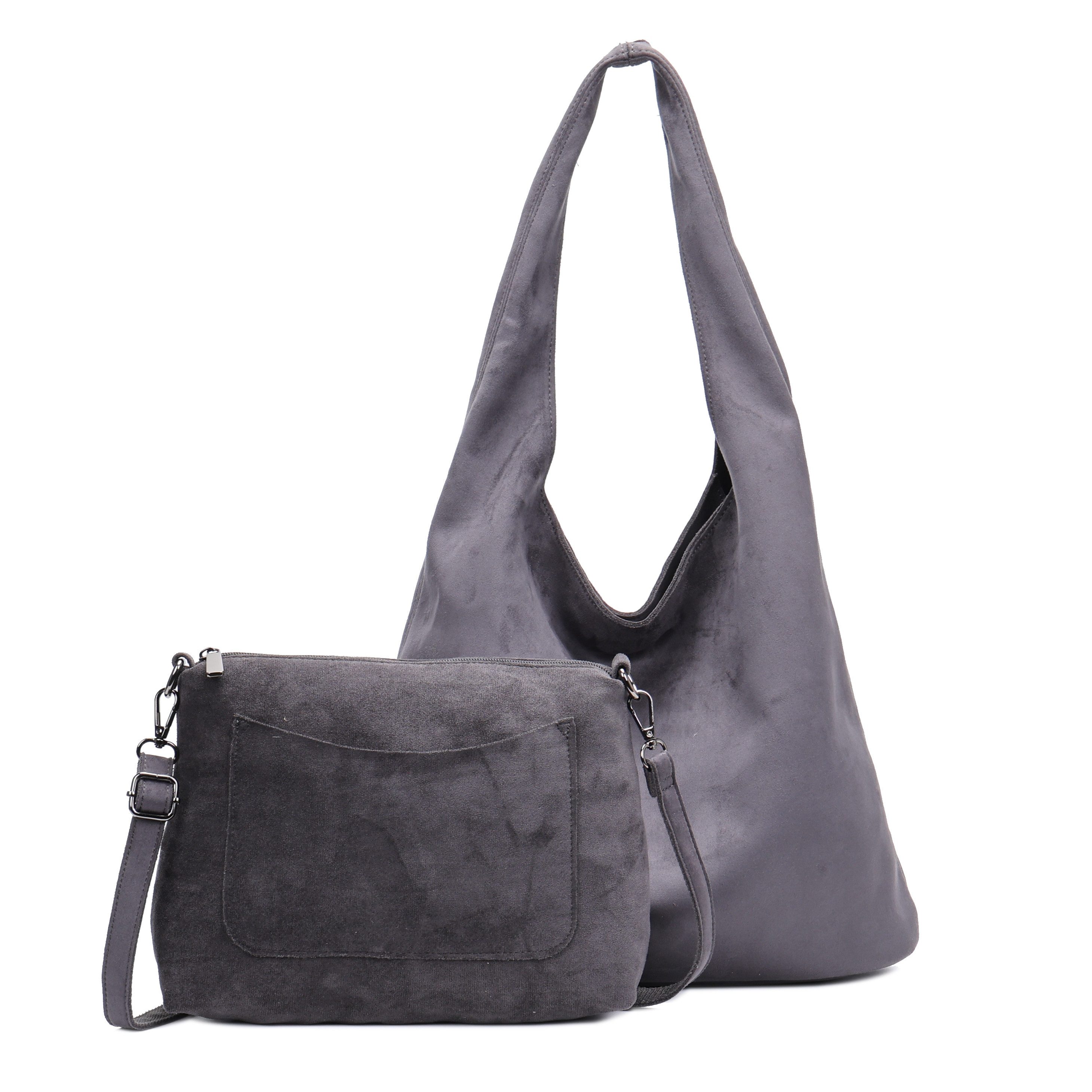 MIRROSI Shopper Damen Hobo Bag 2-in-1 in Wildleder-Optik aus Polyester (mit kleiner Umhängetasche, groß & lässig, ca. 37 x 15 x 32 cm), Neue Kollektion Herbst/Winter 2026