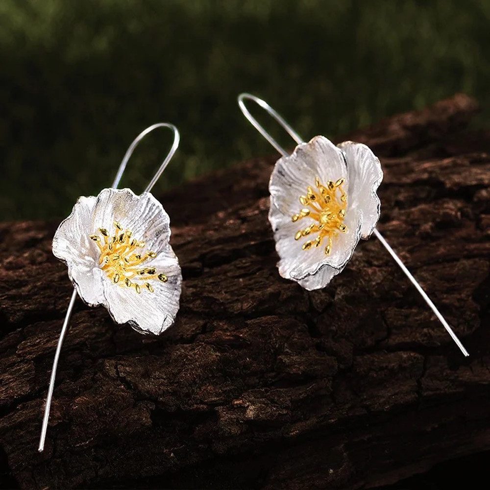 Runde Perlé Paar Ohrhänger "Blühende Mohnblume", günstig online kaufen