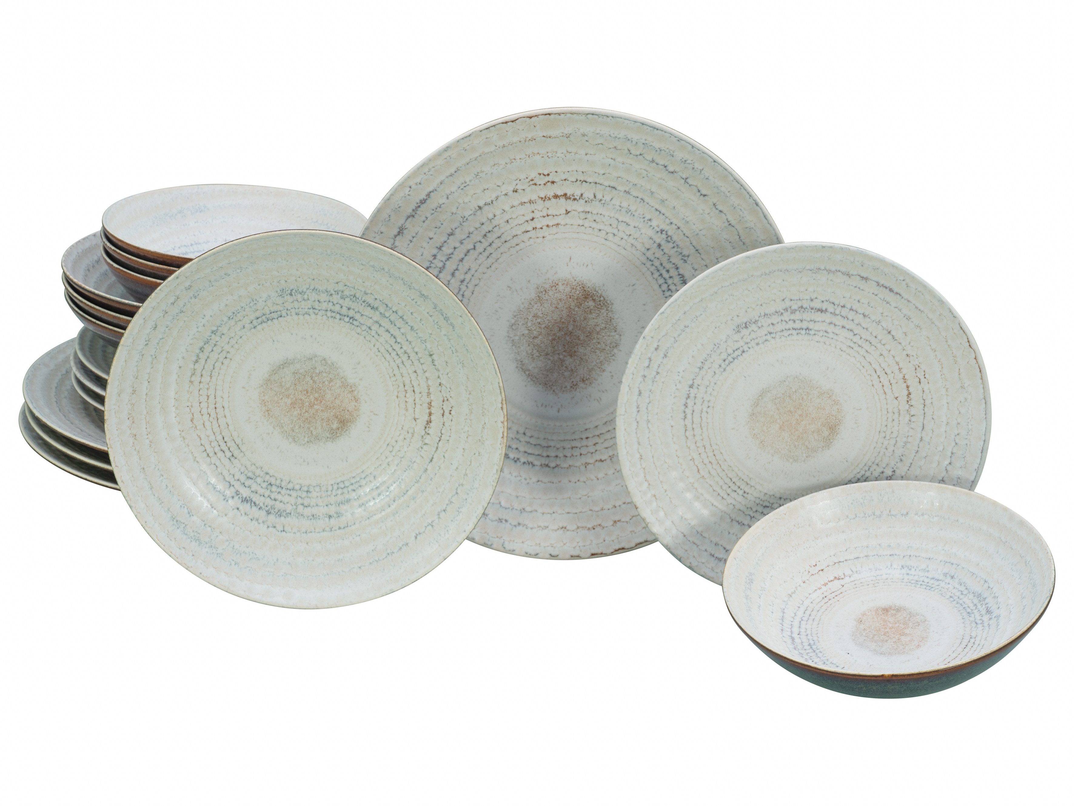 CreaTable Teller-Set Neapel, Service 16-tlg. (16-tlg), 4 Personen, Steinzeug, Teller Set, Edles Tellerset, Vulkanoptik