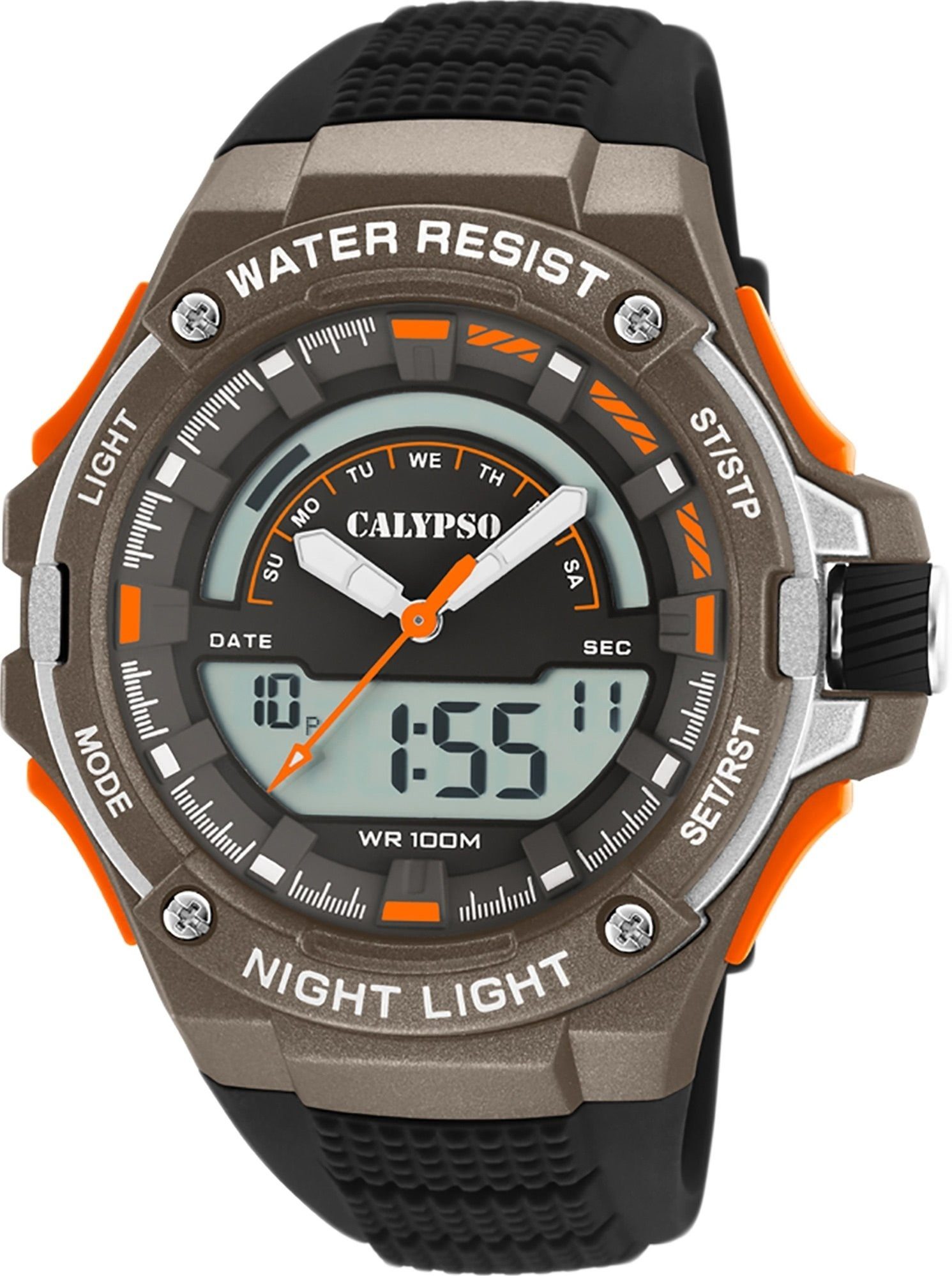 CALYPSO WATCHES Herren Sport Uhr PUarmband Armbanduhr Herren Digitaluhr Kunststoff, Kunststoffband, schwarz, Calypso K5768/2 rund
