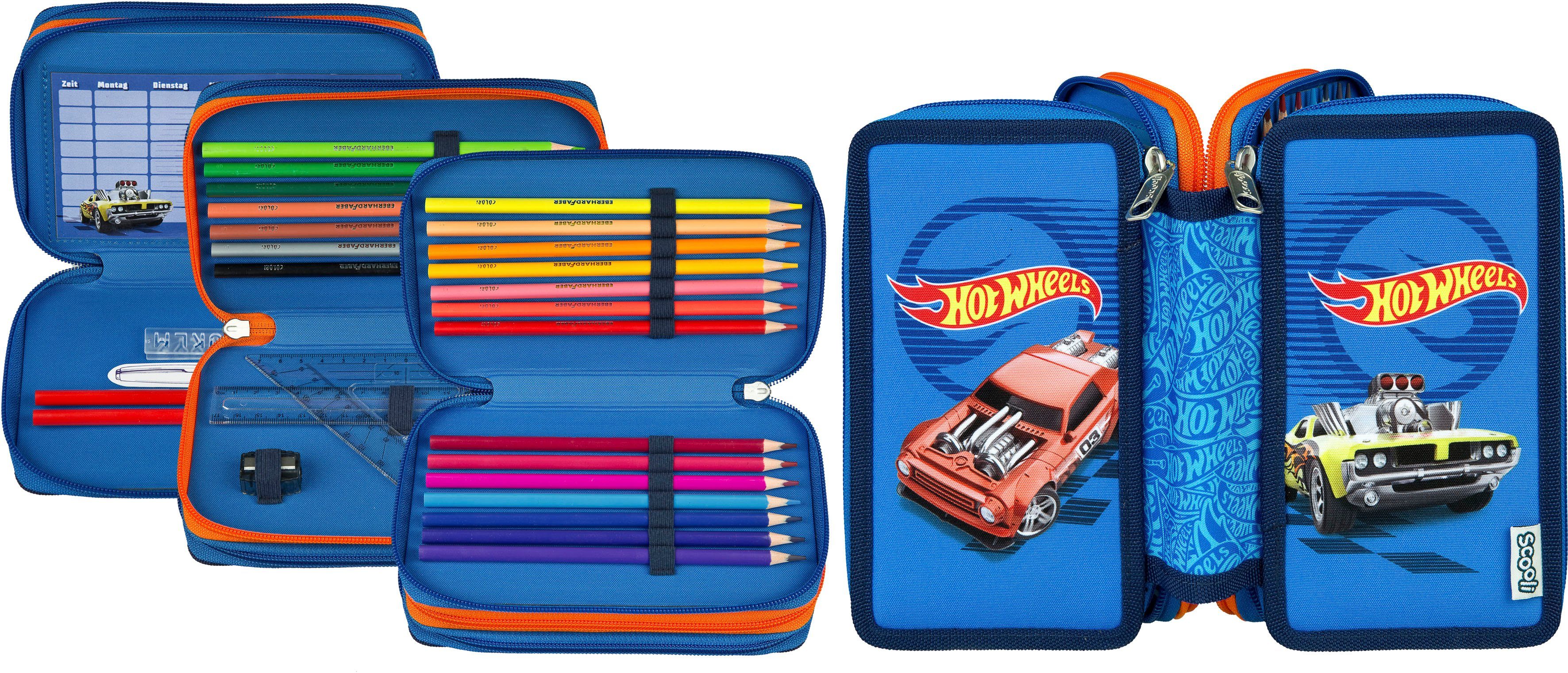 Scooli Пенали Tripledecker, Hot Wheels, befüllt, inklusive Geodreieck