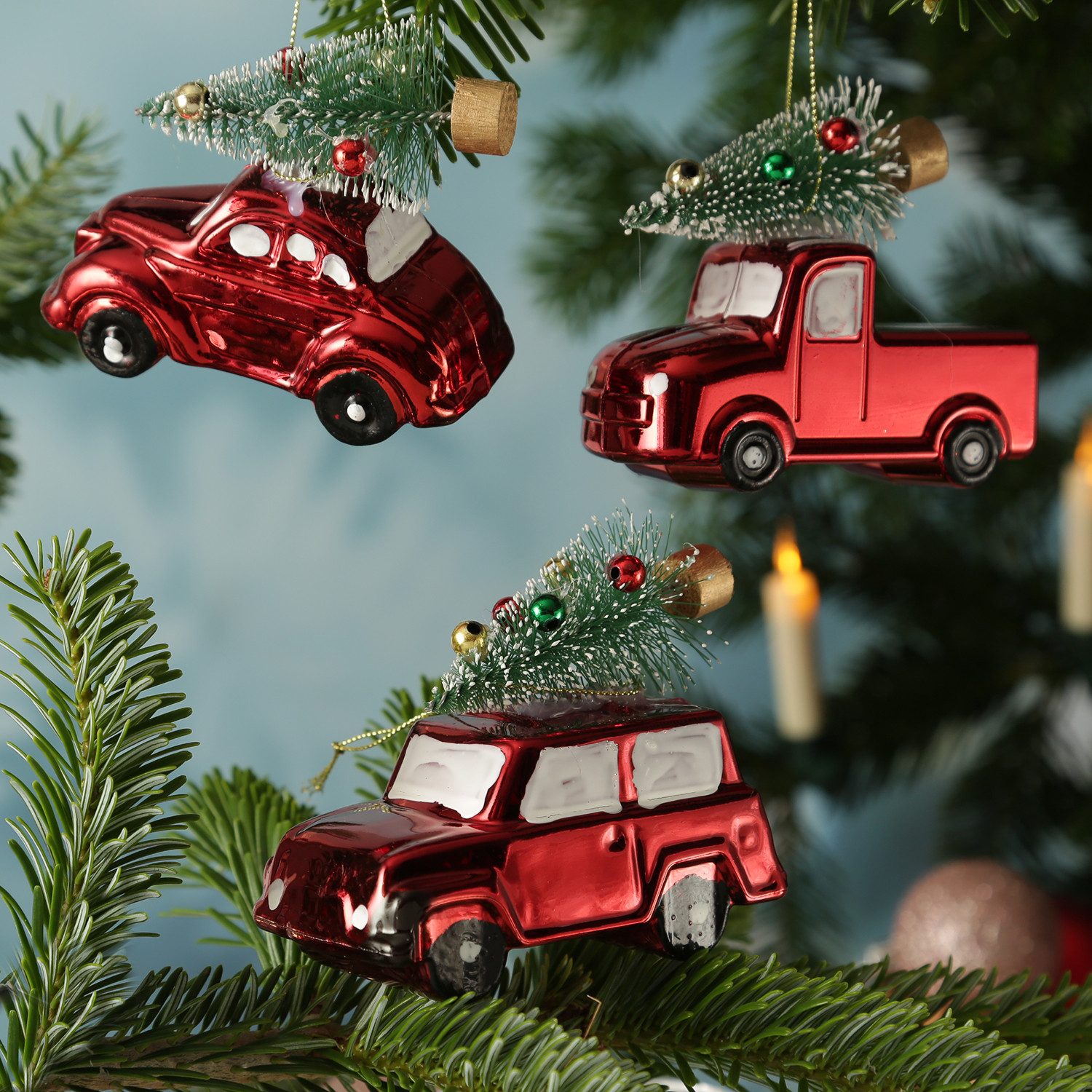 MARELIDA Christbaumschmuck Weihnachtsbaumschmuck Autos mit Weihnachtsbaum Weihnachtskugel 3 Stück