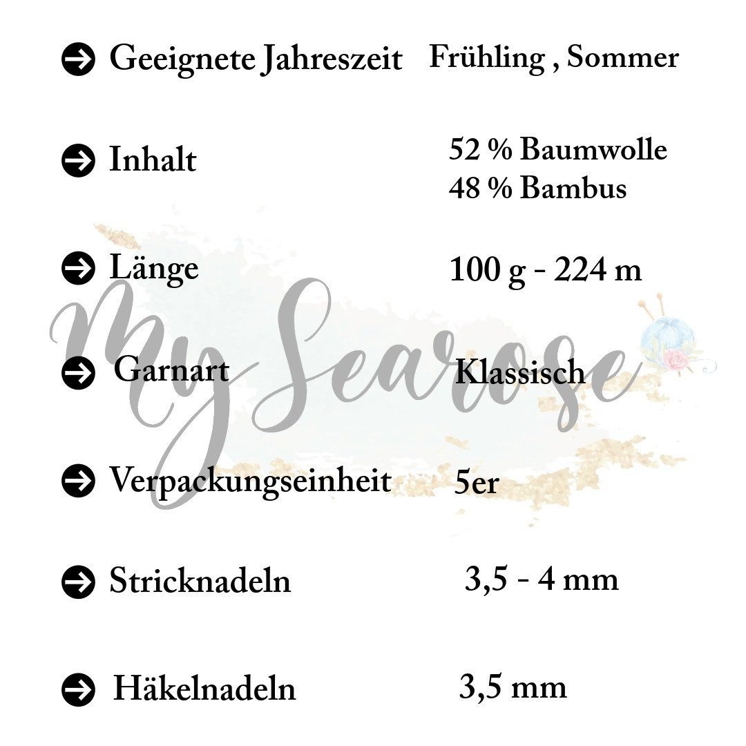 NAKO 5 x Nako Estiva Silky Häkelwolle, 220 m, Strickgarn,Häkelgarn, Garn aus Bambus