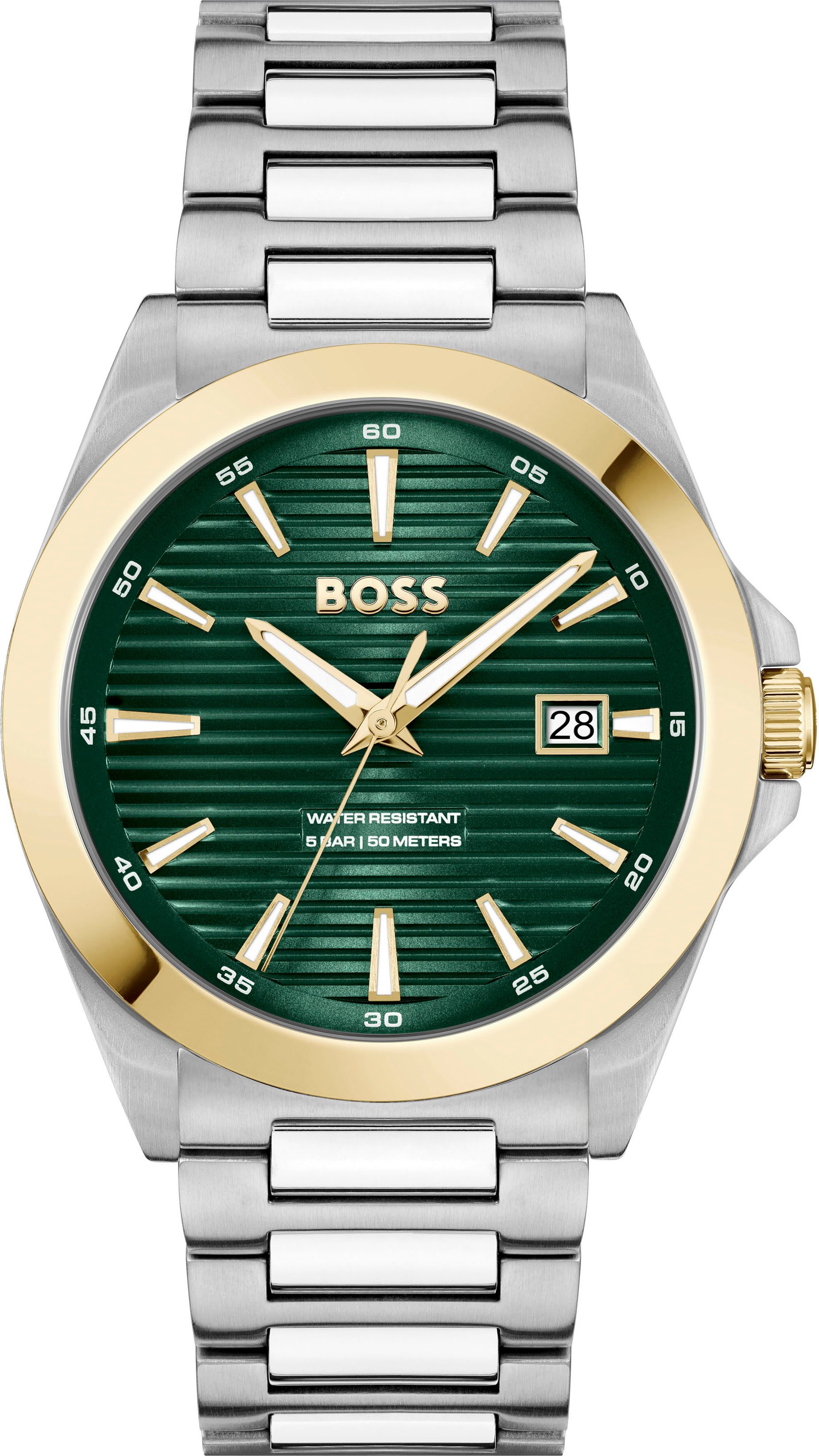 BOSS Quarzuhr STRIKE 1514173, Armbanduhr, Damenuhr, Herrenuhr, Edelstahlarmband, analog, Tag