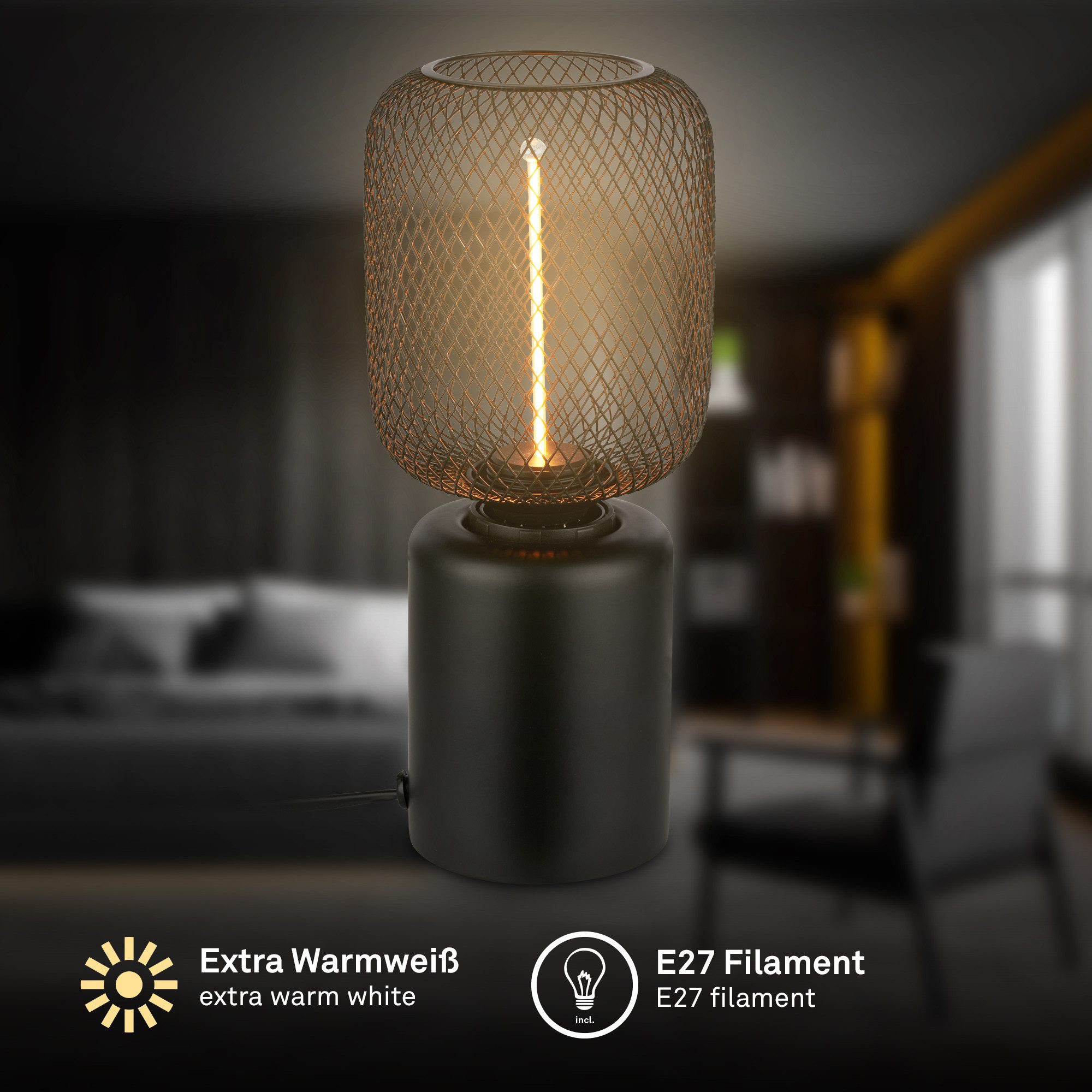 Briloner Leuchten LED Tischleuchte Tischlampe Drahtschirm Modern, LED wechselbar