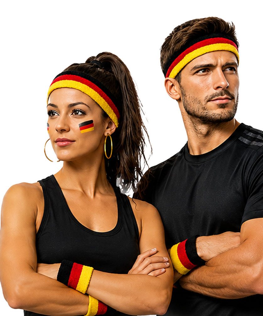 Karneval-Klamotten Kostüm Fußball Weltmeisterschaft Schweißbänder Set 2026, Fan Artikel WM Deutschland Public Viewing Party Supporter Mannschaft