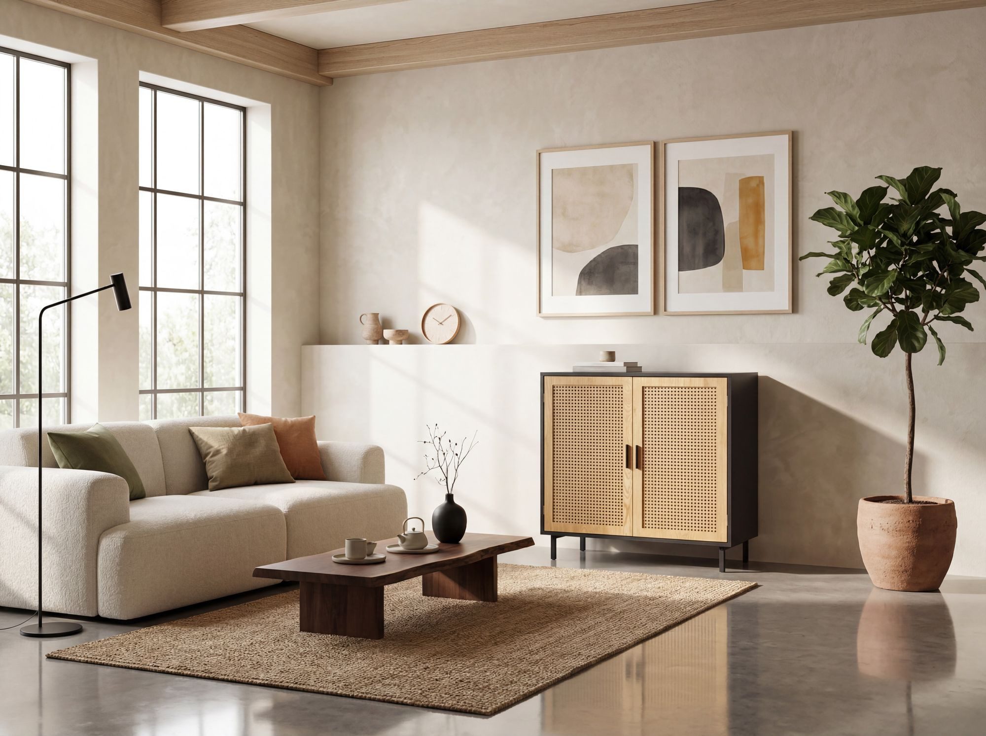 FINEBUY Sideboard FB100054 80cm mit 2 Türen in Rattan Wiener Geflecht Design Kommode (Kommode 2 Türen, Kommodenschrank Wiener Geflecht), 80x86,5x40 cm Anrichte  – Bild 4 von 5