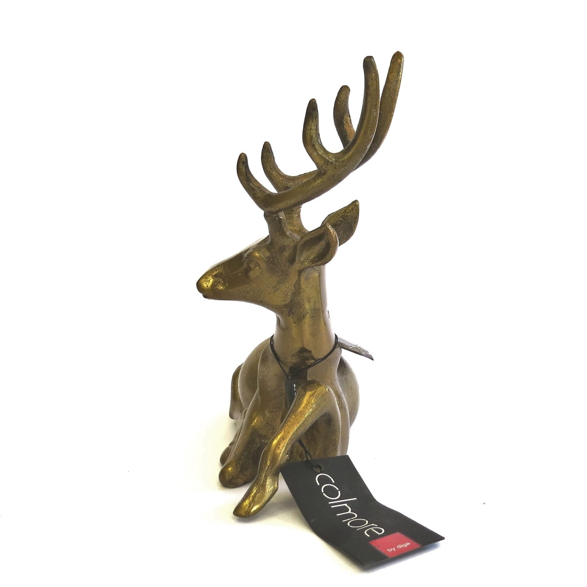 colmore Tierfigur Hirsch Deko Figur Weihnachten Gold Antik Metall 24 cm, Antik Stil