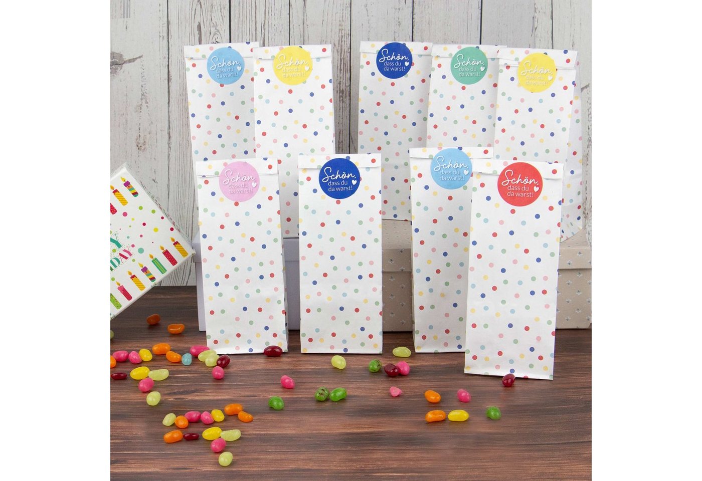 Thumbnail - PAPIERDRACHEN Geschenkpapier Partytüten Set - 24 Geschenktüten mit Stickern zum Geburtstag