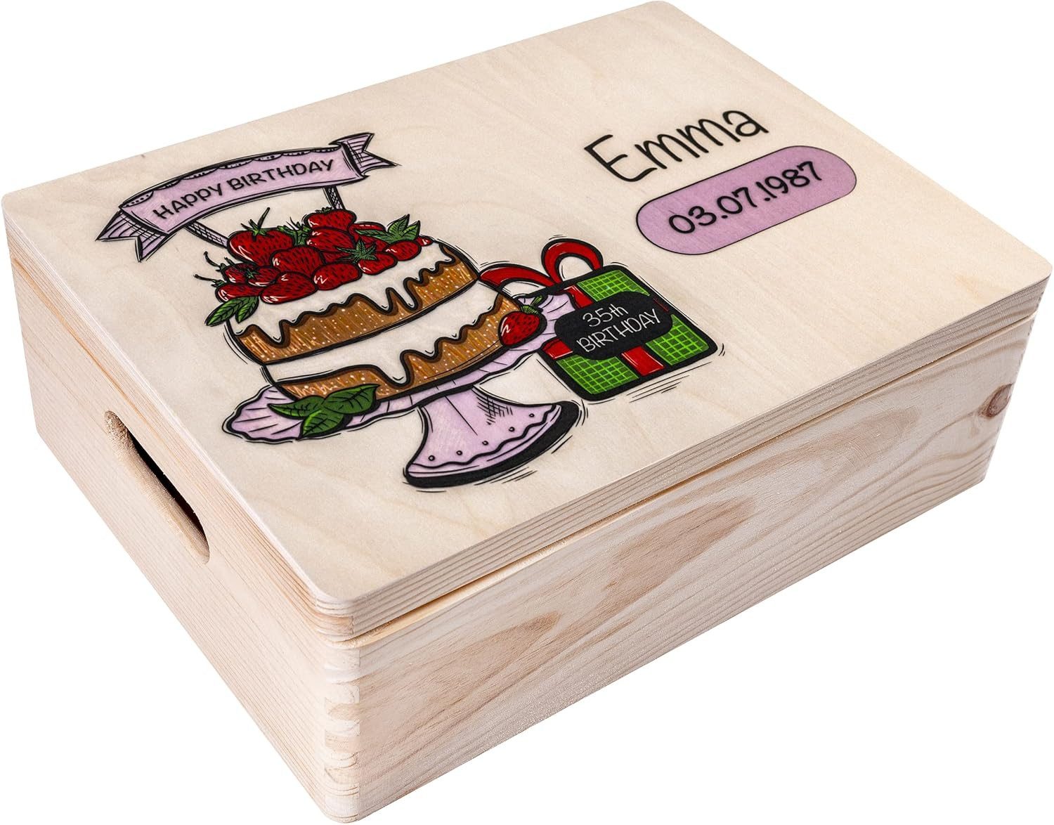 Creative Deco Holzkiste Geburtstag Geschenke Geburtstagsbox, Natur 40 x 30 x 14 cm