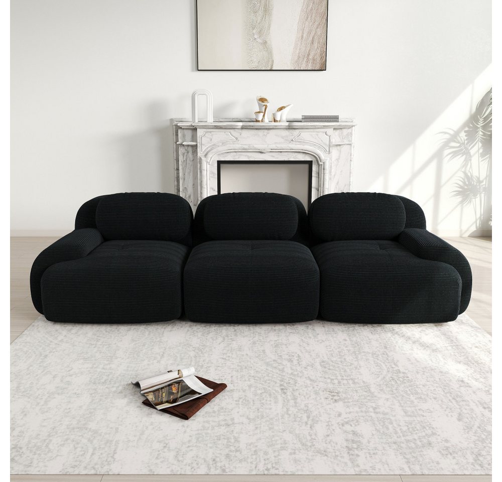 BBWL 3-Sitzer Sofa aus Premium-Cordstoff, modular kombinierbar, rutschfest, montagefrei, ergonomische Armlehnen